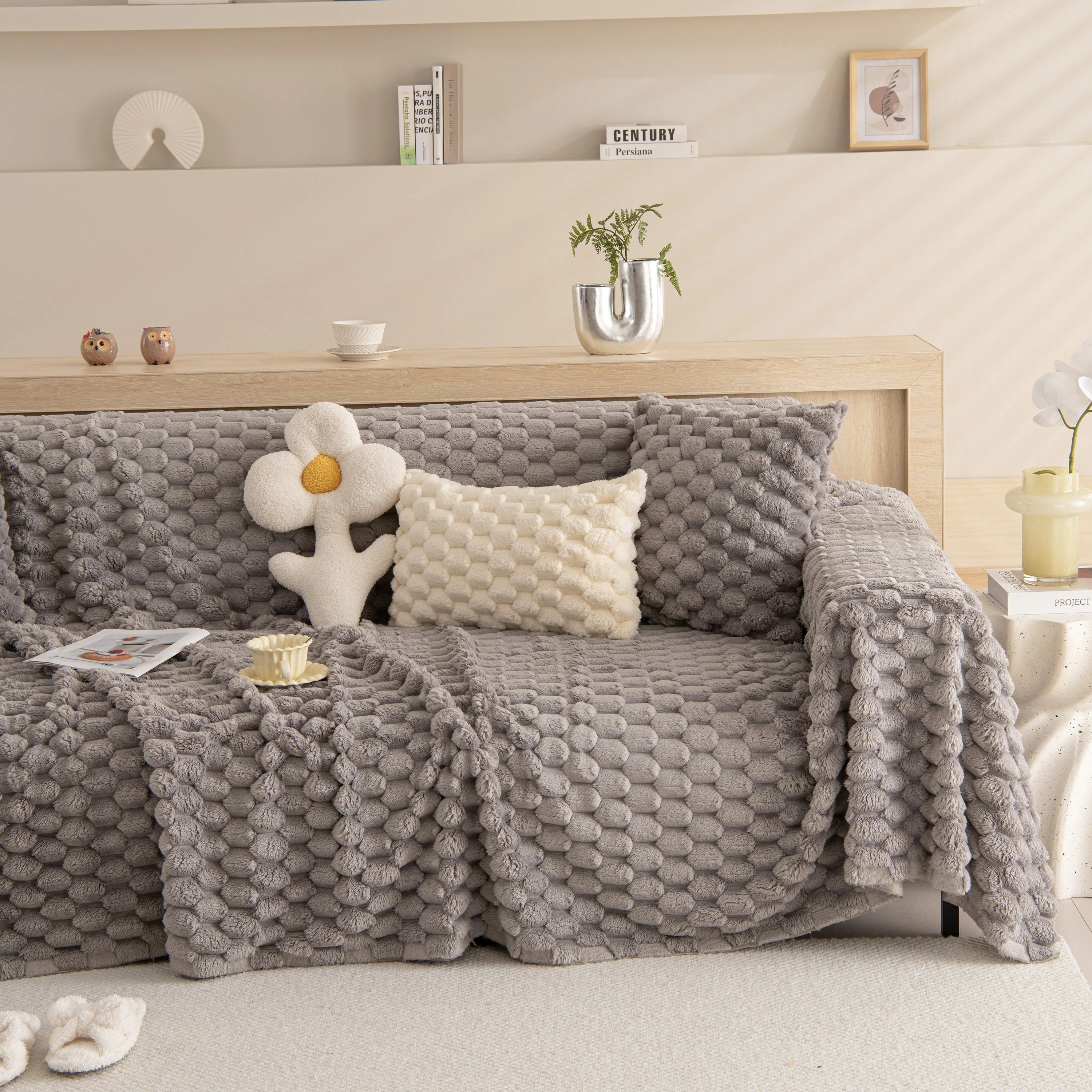 Thick Plush Faux Fur Couch Cover Blanket Warm Fuzzy Blanket Couch Protector for Winter - Image 47