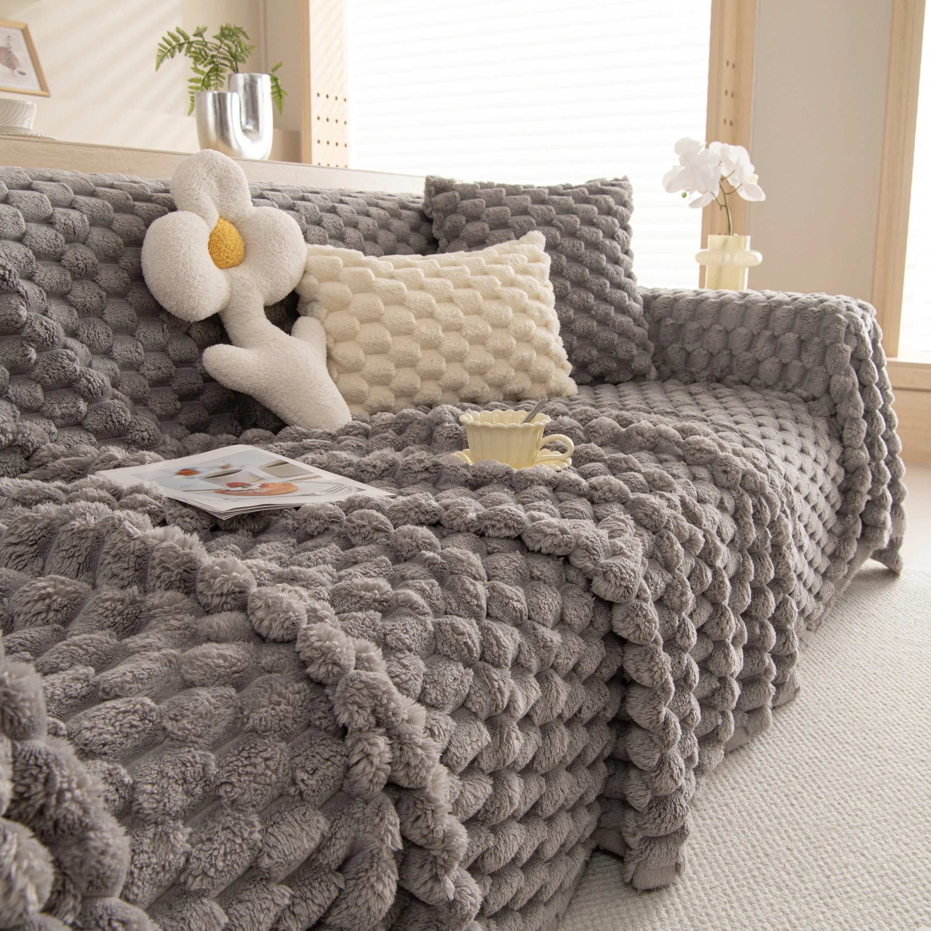 Thick Plush Faux Fur Couch Cover Blanket Warm Fuzzy Blanket Couch Protector for Winter - Image 48