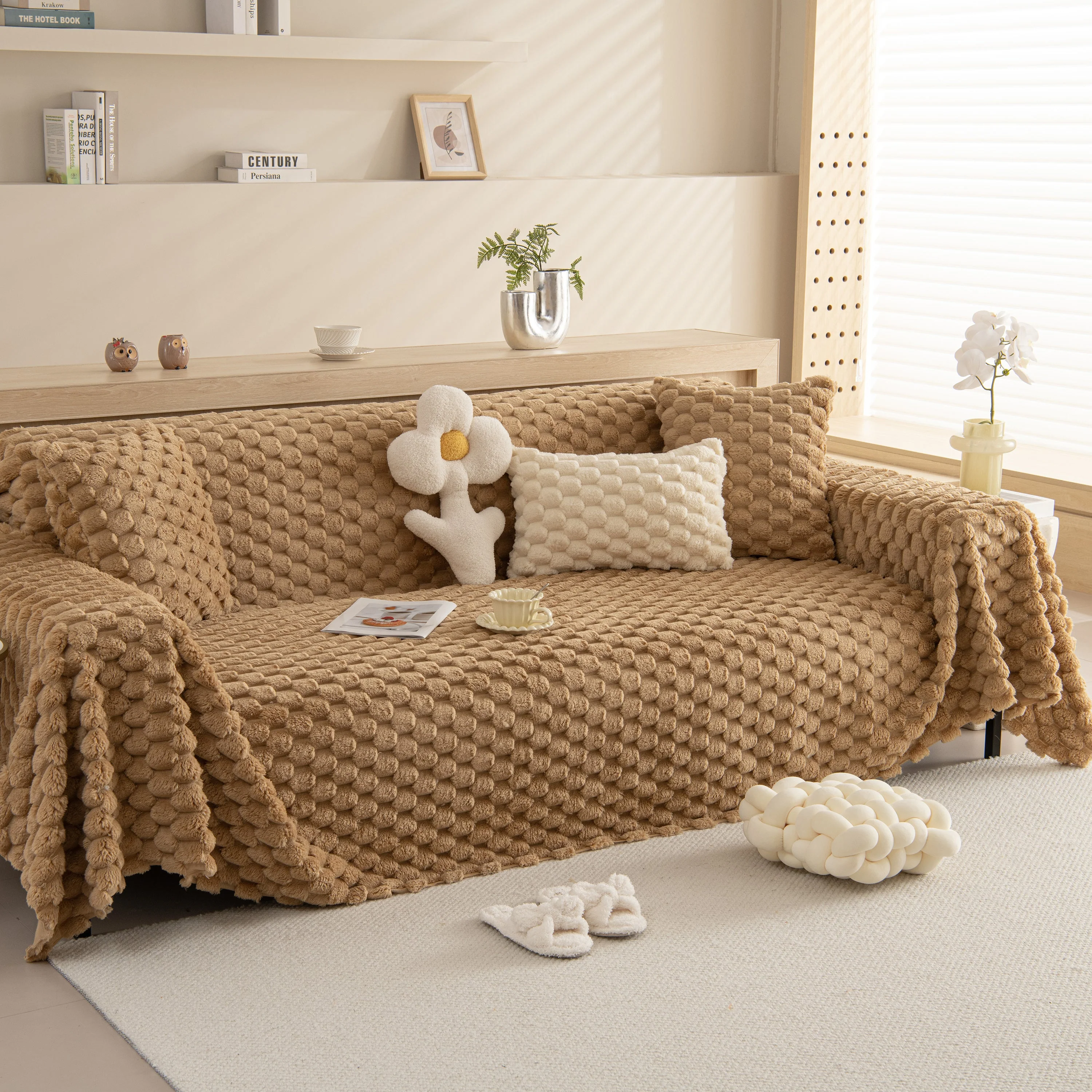 Thick Plush Faux Fur Couch Cover Blanket Warm Fuzzy Blanket Couch Protector for Winter - Image 59