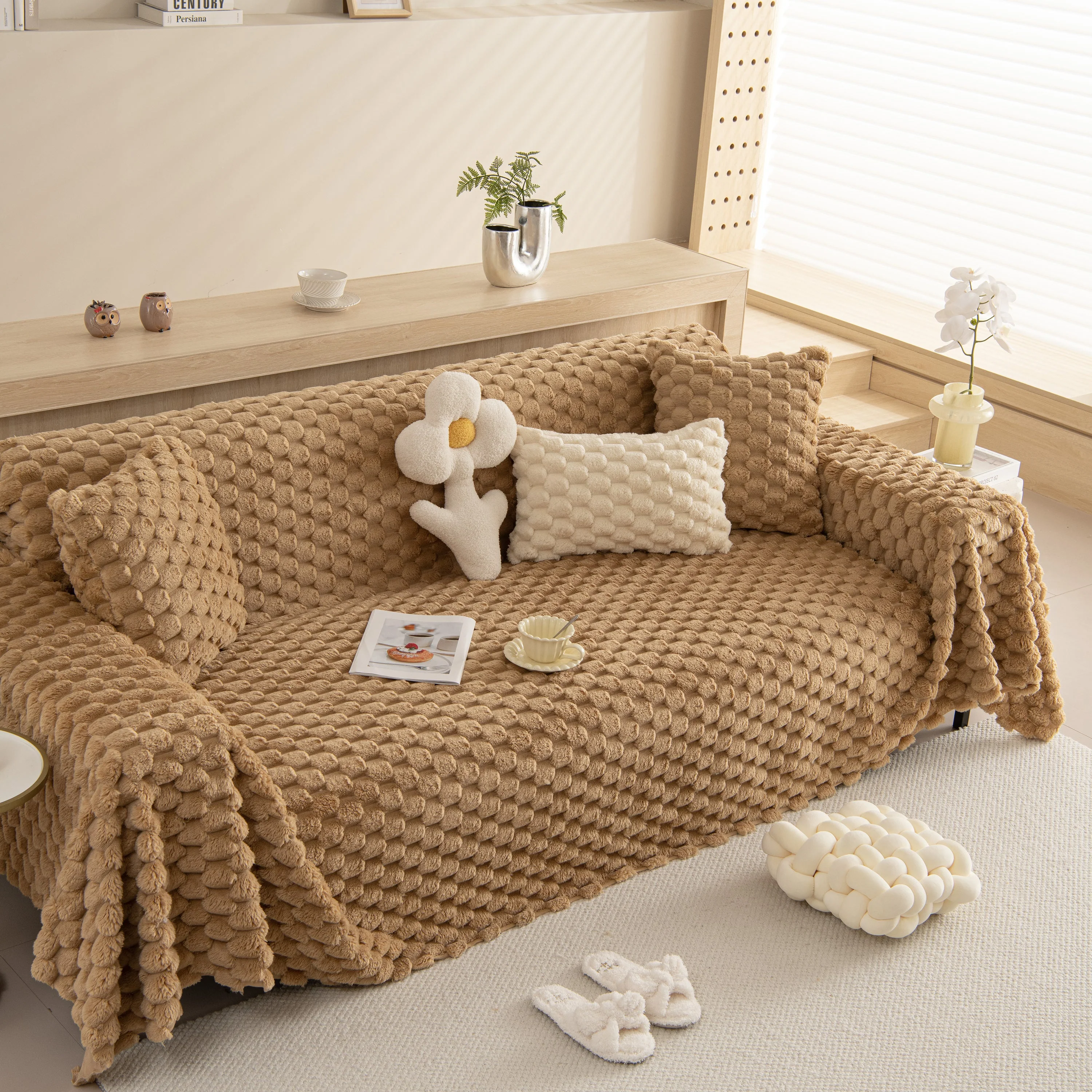 Thick Plush Faux Fur Couch Cover Blanket Warm Fuzzy Blanket Couch Protector for Winter - Image 60