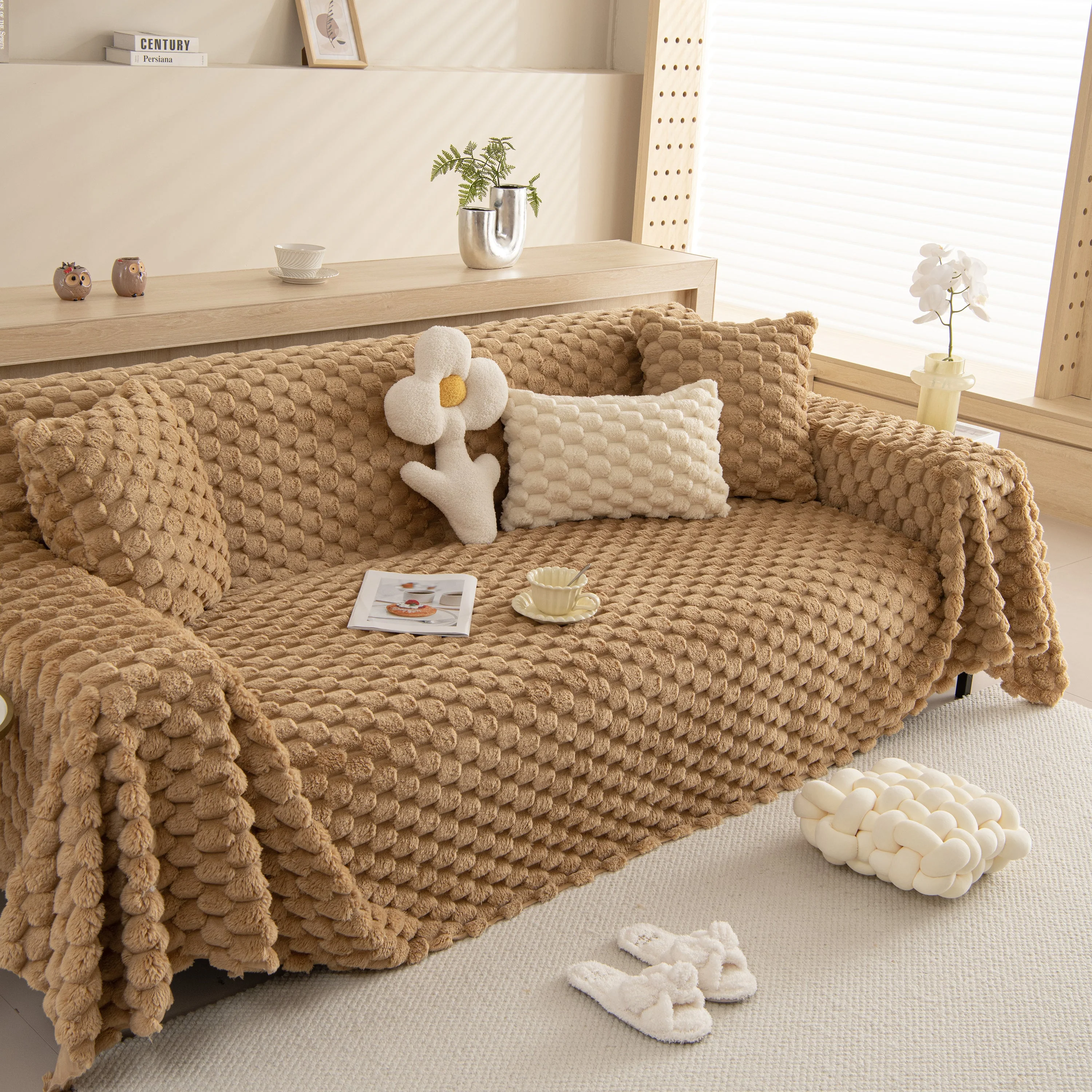 Thick Plush Faux Fur Couch Cover Blanket Warm Fuzzy Blanket Couch Protector for Winter - Image 61