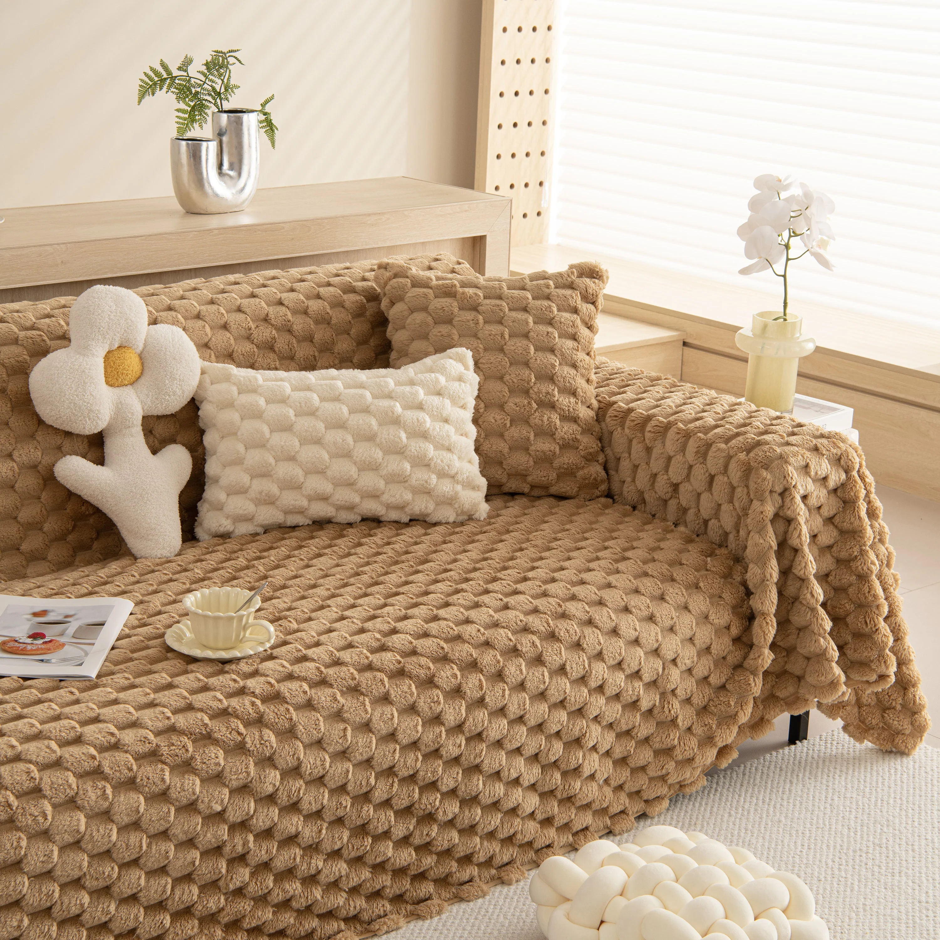 Thick Plush Faux Fur Couch Cover Blanket Warm Fuzzy Blanket Couch Protector for Winter - Image 62