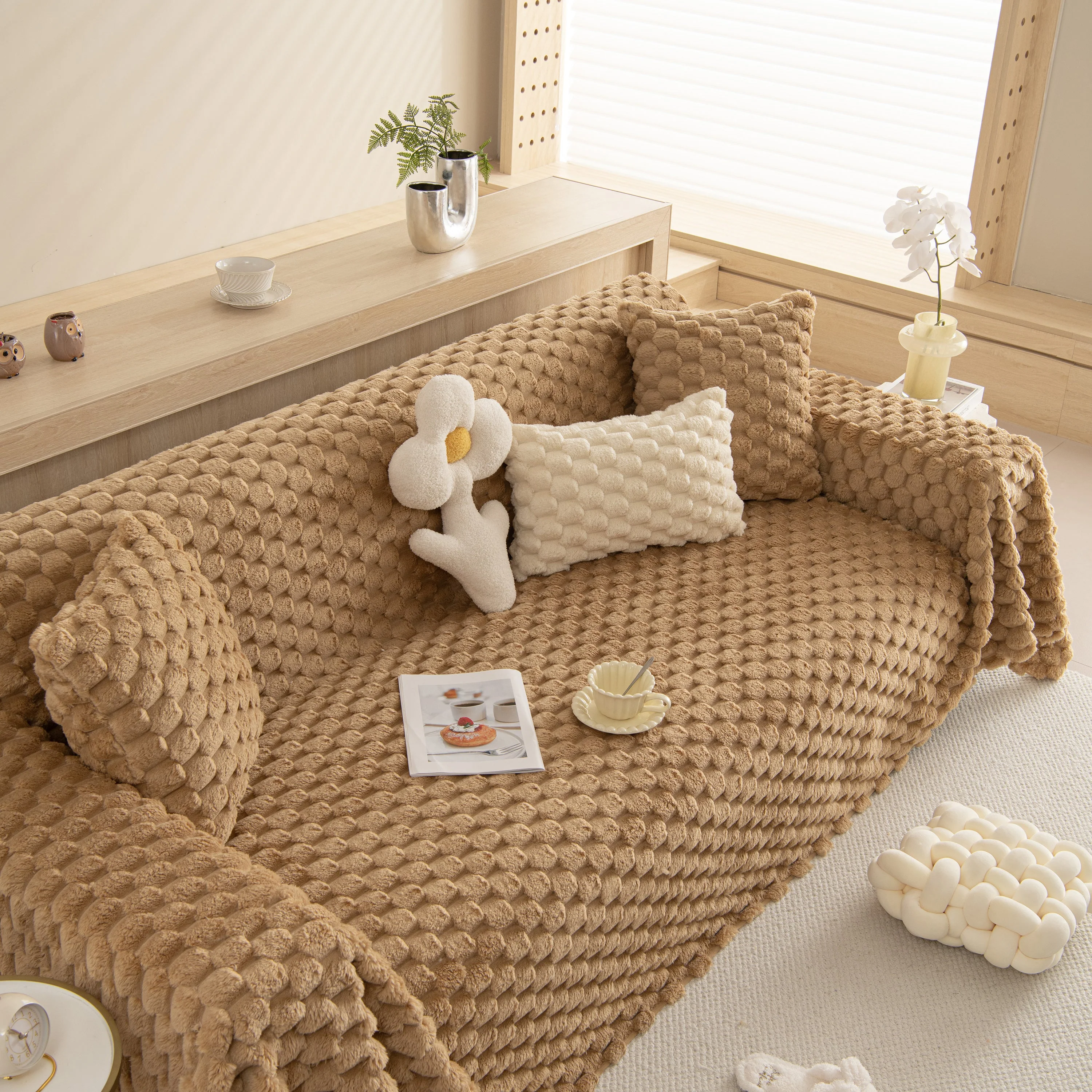 Thick Plush Faux Fur Couch Cover Blanket Warm Fuzzy Blanket Couch Protector for Winter - Image 63