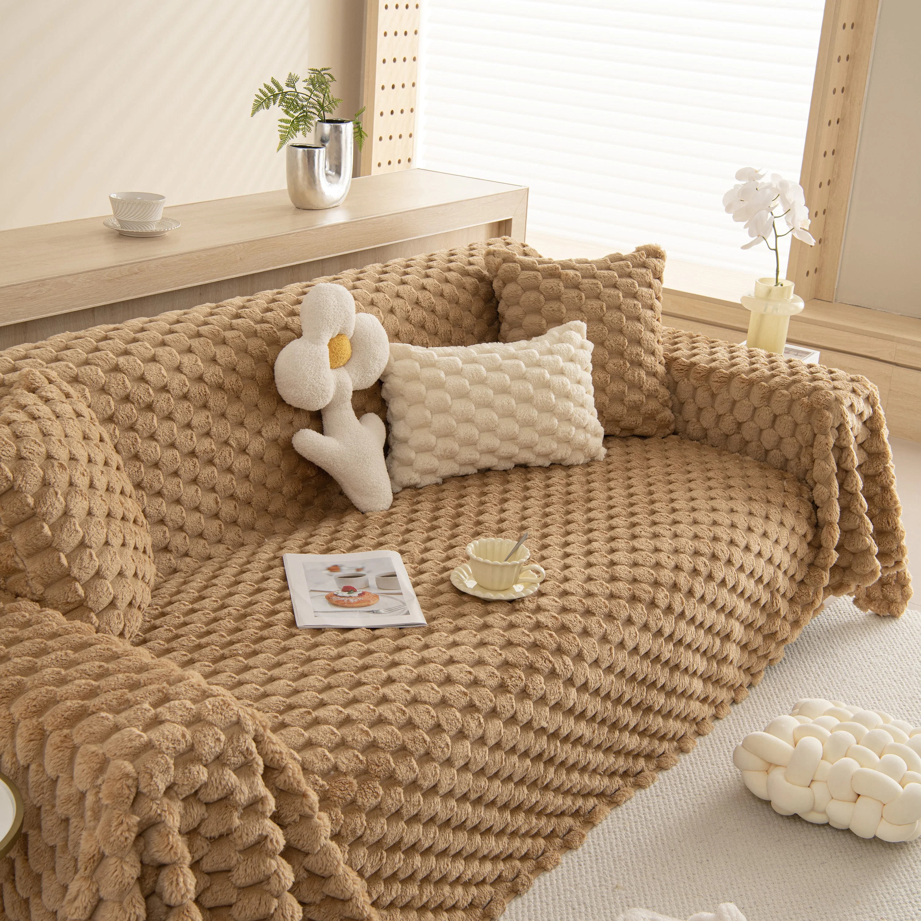 Thick Plush Faux Fur Couch Cover Blanket Warm Fuzzy Blanket Couch Protector for Winter - Image 64
