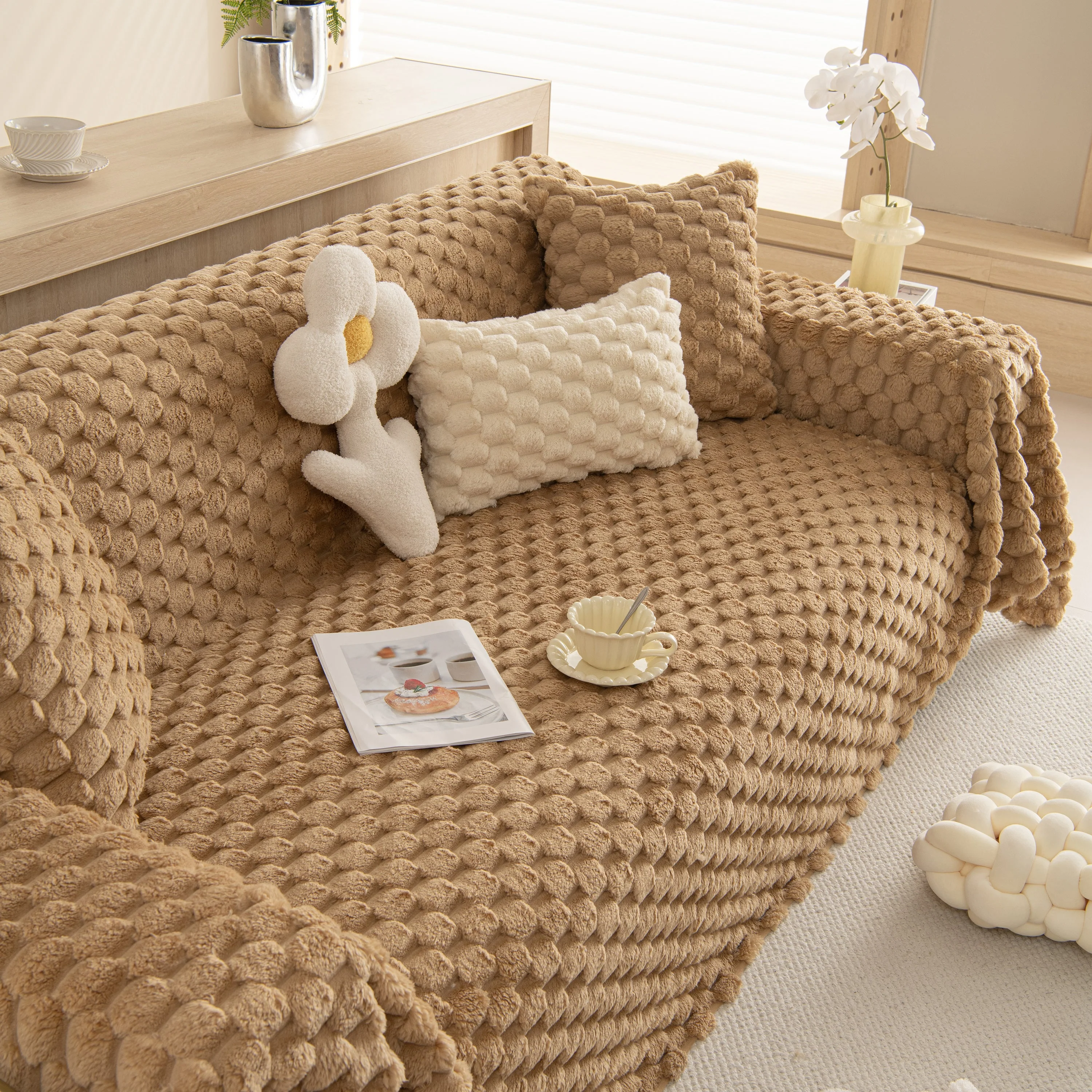 Thick Plush Faux Fur Couch Cover Blanket Warm Fuzzy Blanket Couch Protector for Winter - Image 65