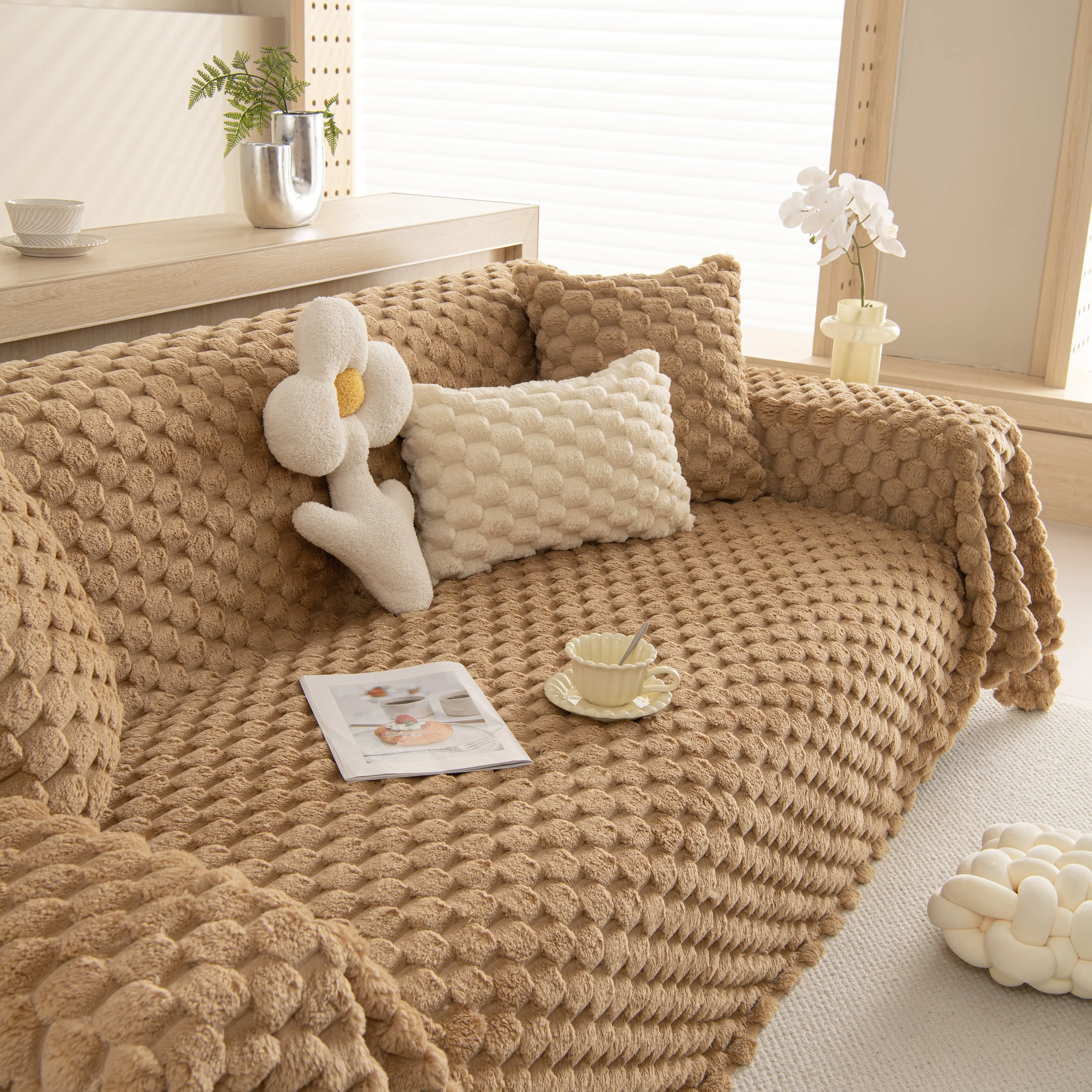Thick Plush Faux Fur Couch Cover Blanket Warm Fuzzy Blanket Couch Protector for Winter - Image 66