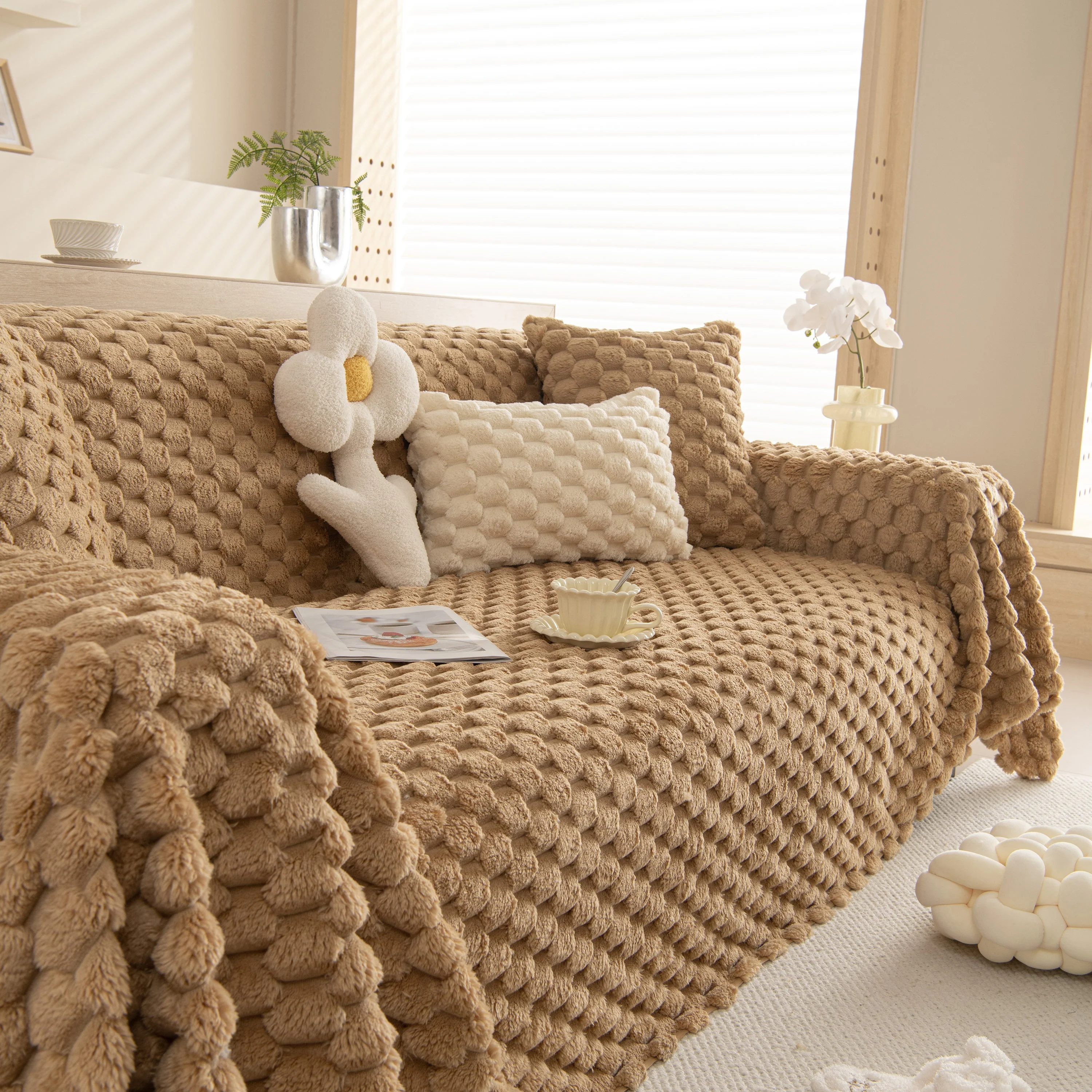 Thick Plush Faux Fur Couch Cover Blanket Warm Fuzzy Blanket Couch Protector for Winter - Image 67