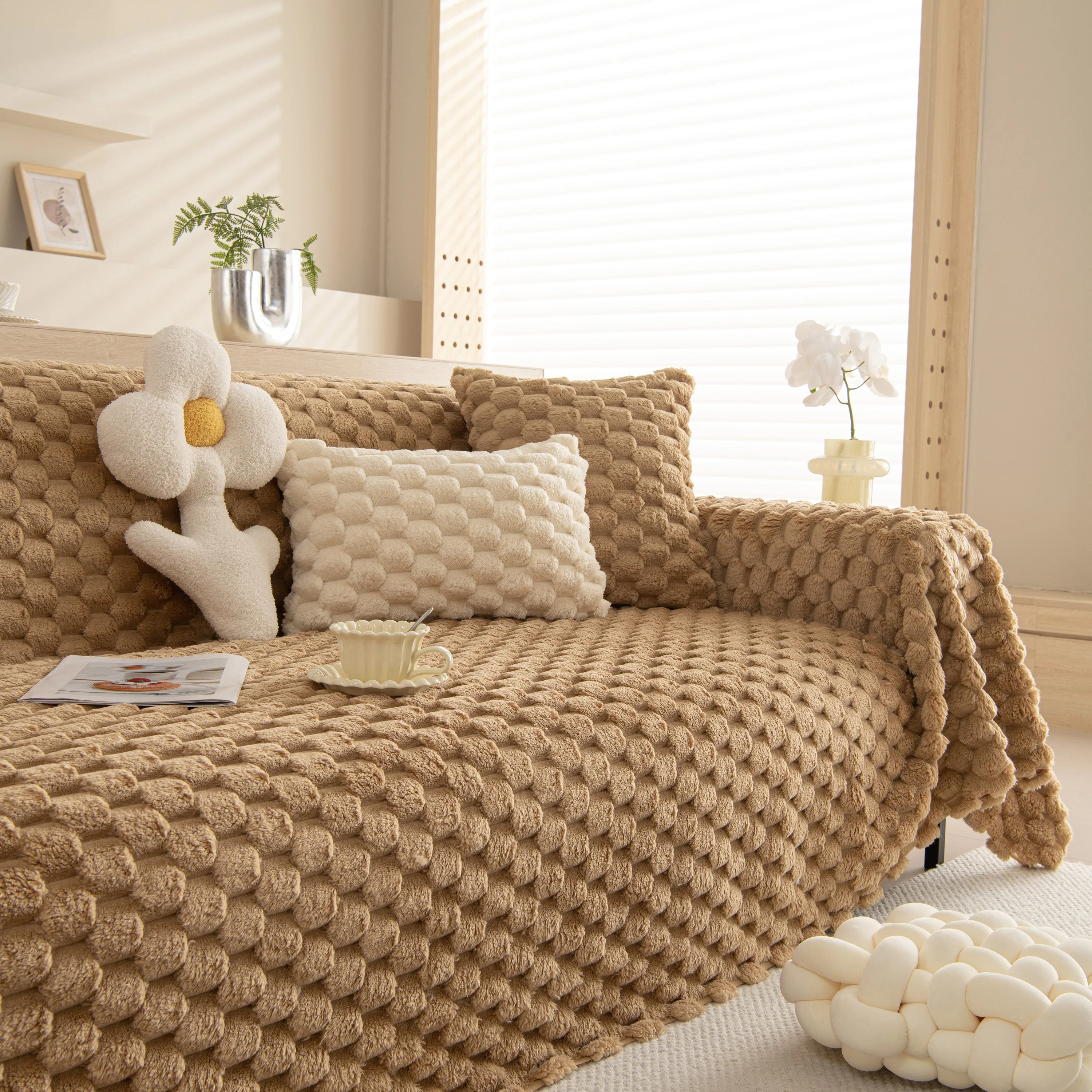 Thick Plush Faux Fur Couch Cover Blanket Warm Fuzzy Blanket Couch Protector for Winter - Image 68