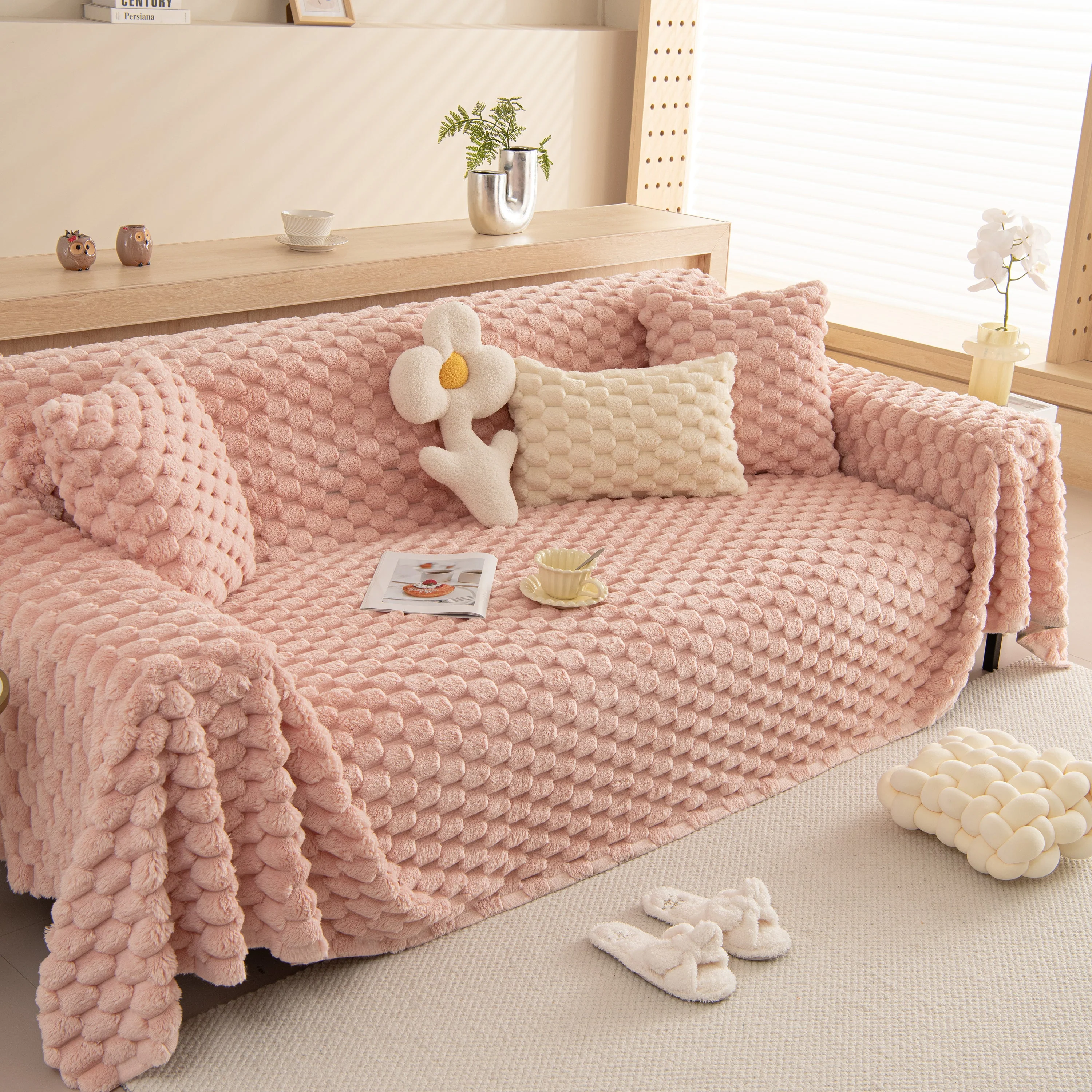 Thick Plush Faux Fur Couch Cover Blanket Warm Fuzzy Blanket Couch Protector for Winter - Image 7