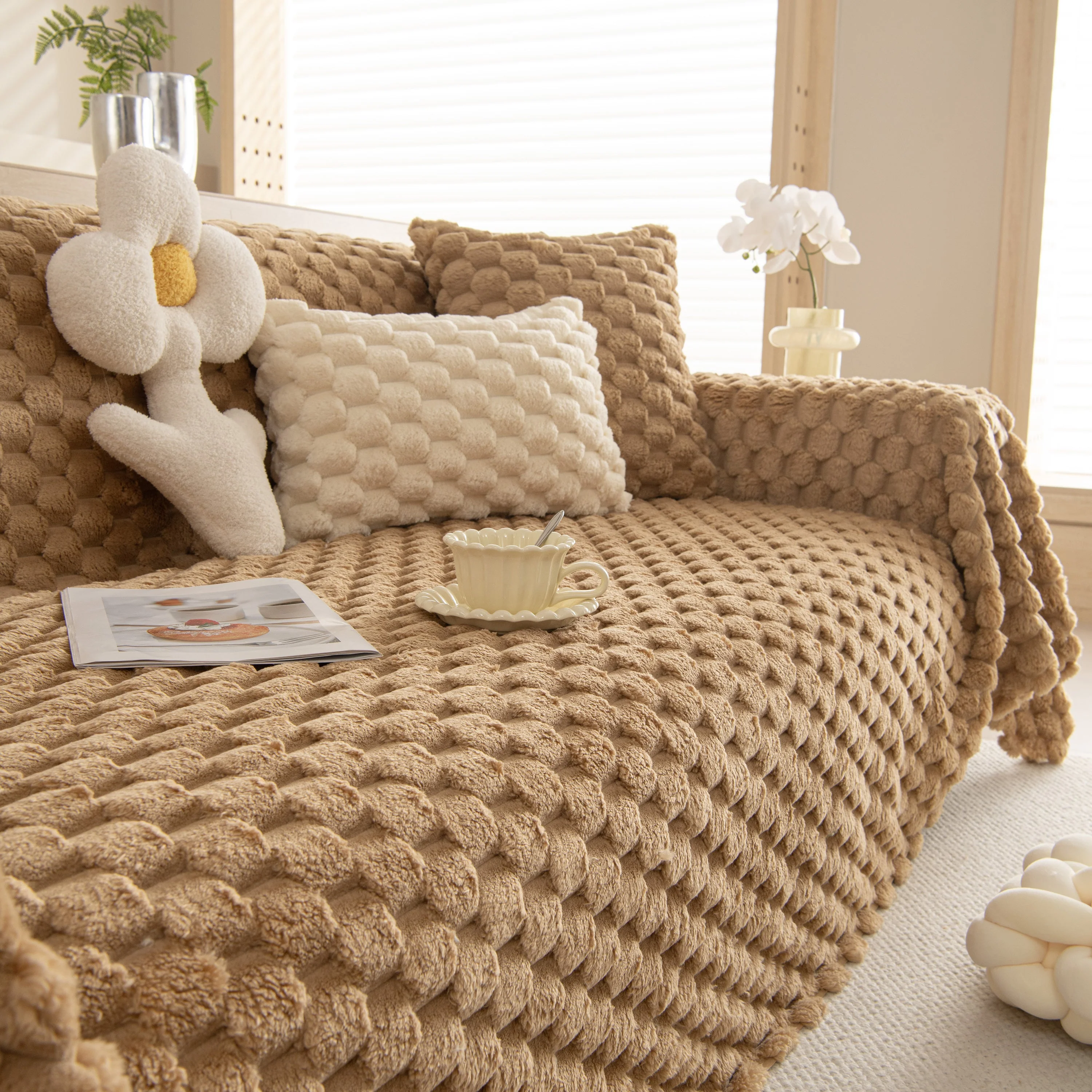 Thick Plush Faux Fur Couch Cover Blanket Warm Fuzzy Blanket Couch Protector for Winter - Image 70
