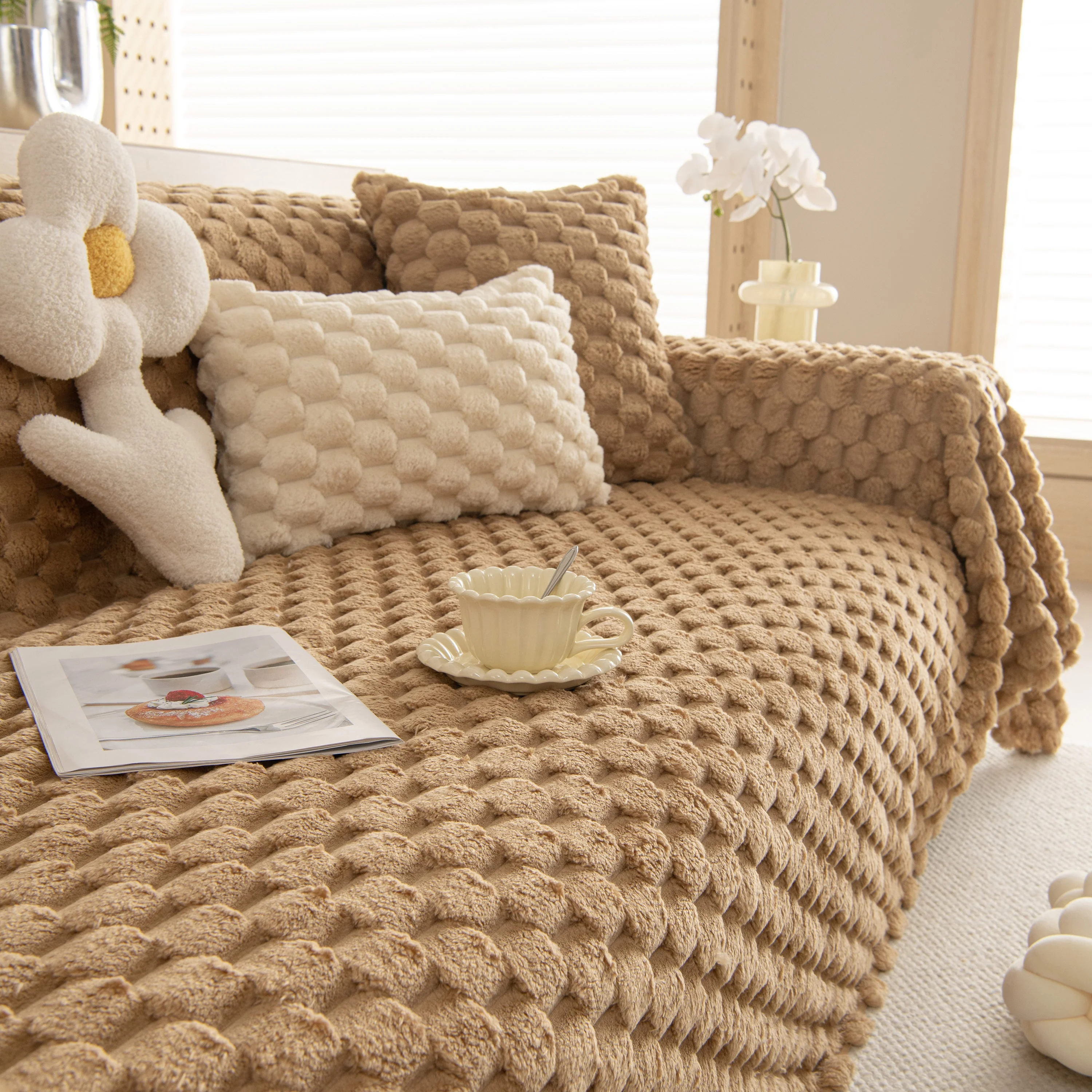 Thick Plush Faux Fur Couch Cover Blanket Warm Fuzzy Blanket Couch Protector for Winter - Image 71