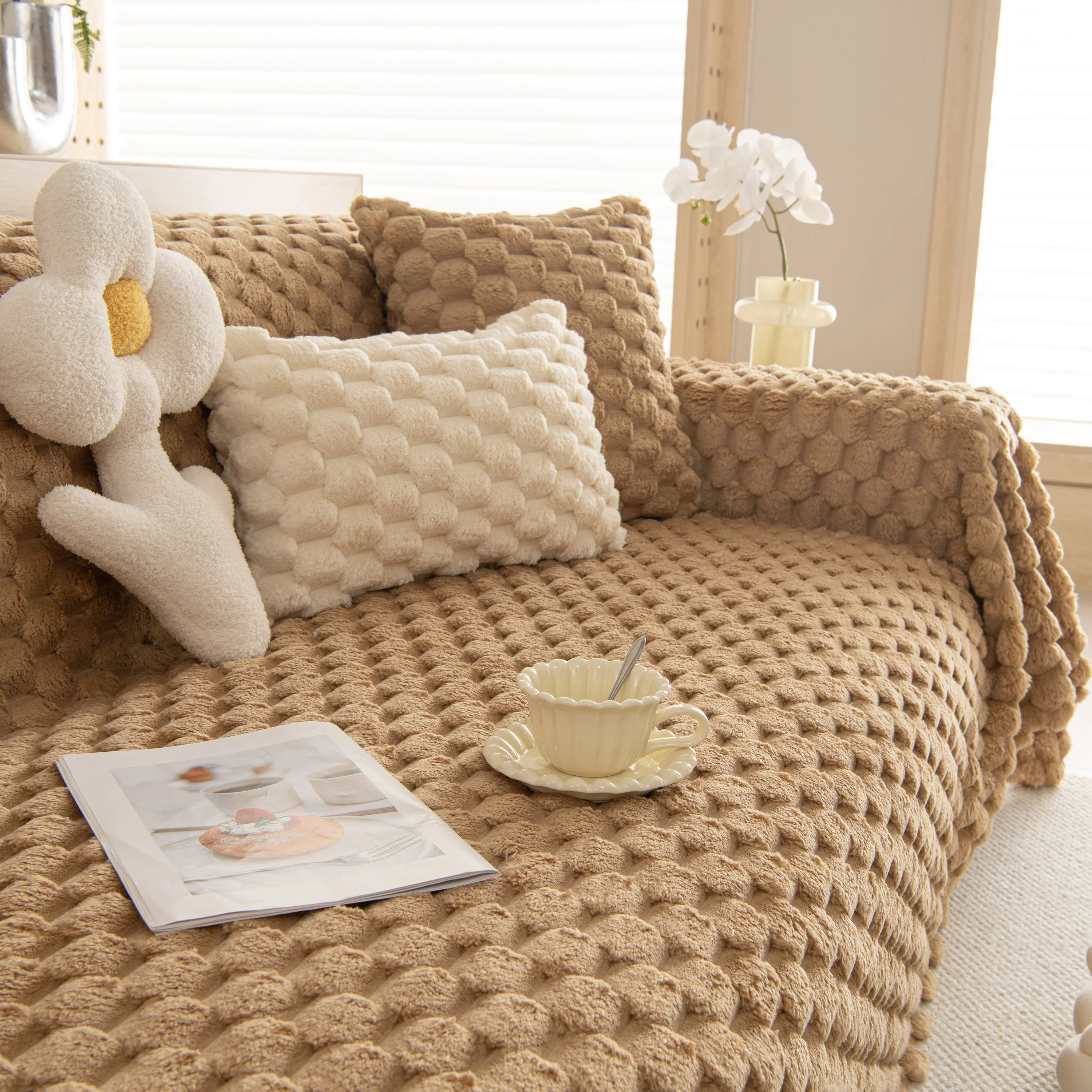 Thick Plush Faux Fur Couch Cover Blanket Warm Fuzzy Blanket Couch Protector for Winter - Image 72
