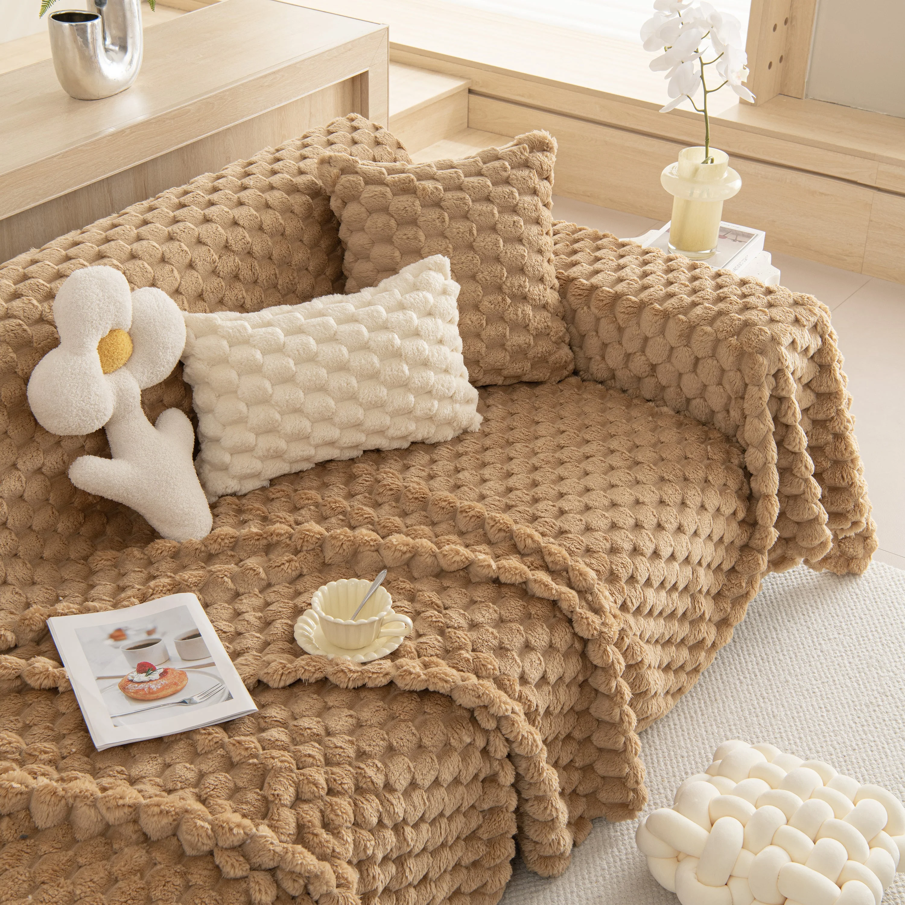 Thick Plush Faux Fur Couch Cover Blanket Warm Fuzzy Blanket Couch Protector for Winter - Image 74