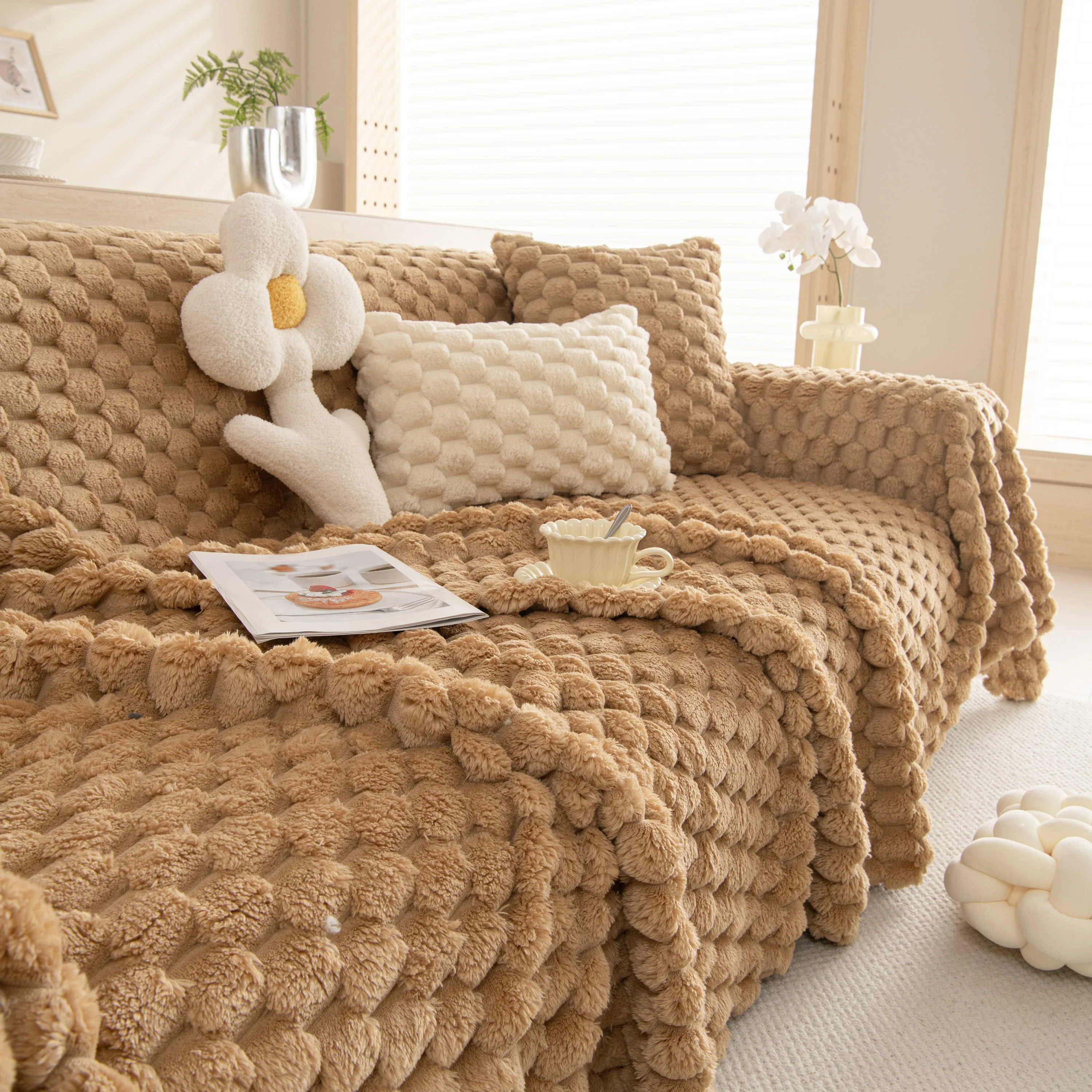 Thick Plush Faux Fur Couch Cover Blanket Warm Fuzzy Blanket Couch Protector for Winter - Image 76