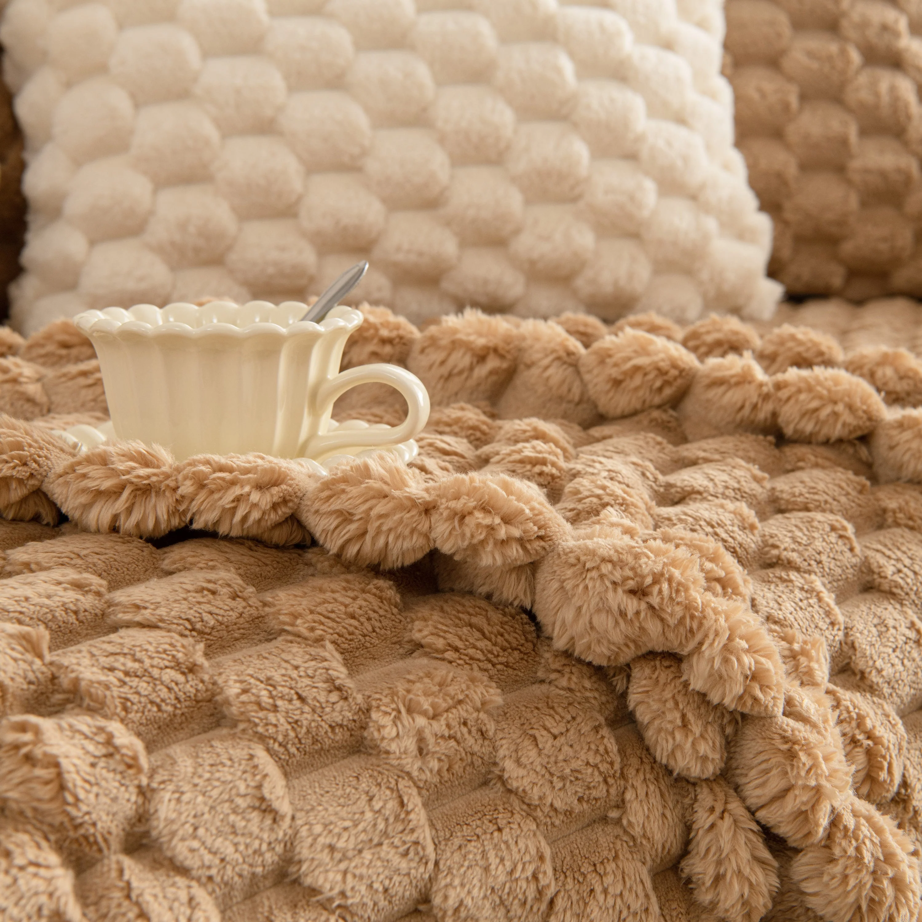 Thick Plush Faux Fur Couch Cover Blanket Warm Fuzzy Blanket Couch Protector for Winter - Image 77
