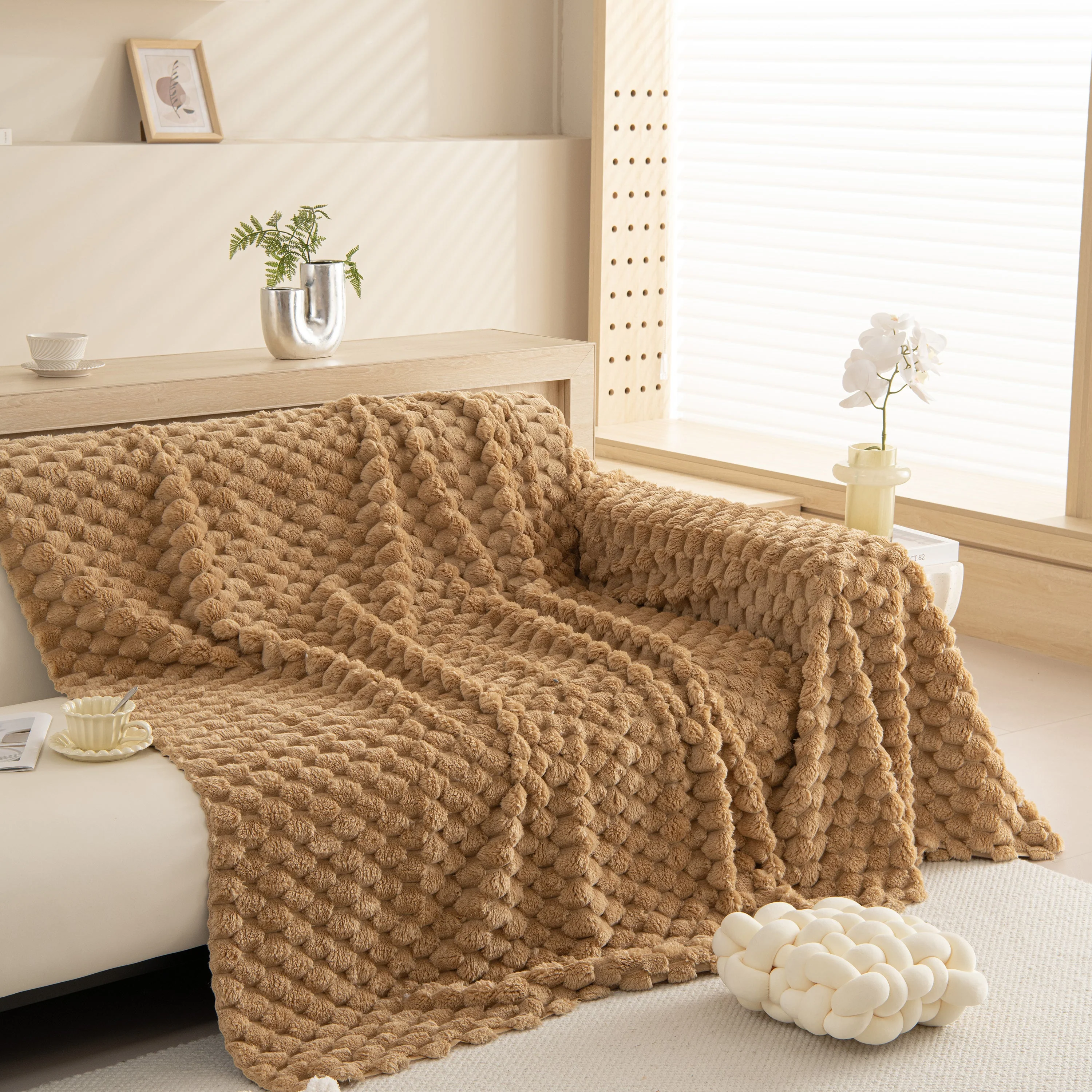 Thick Plush Faux Fur Couch Cover Blanket Warm Fuzzy Blanket Couch Protector for Winter - Image 79