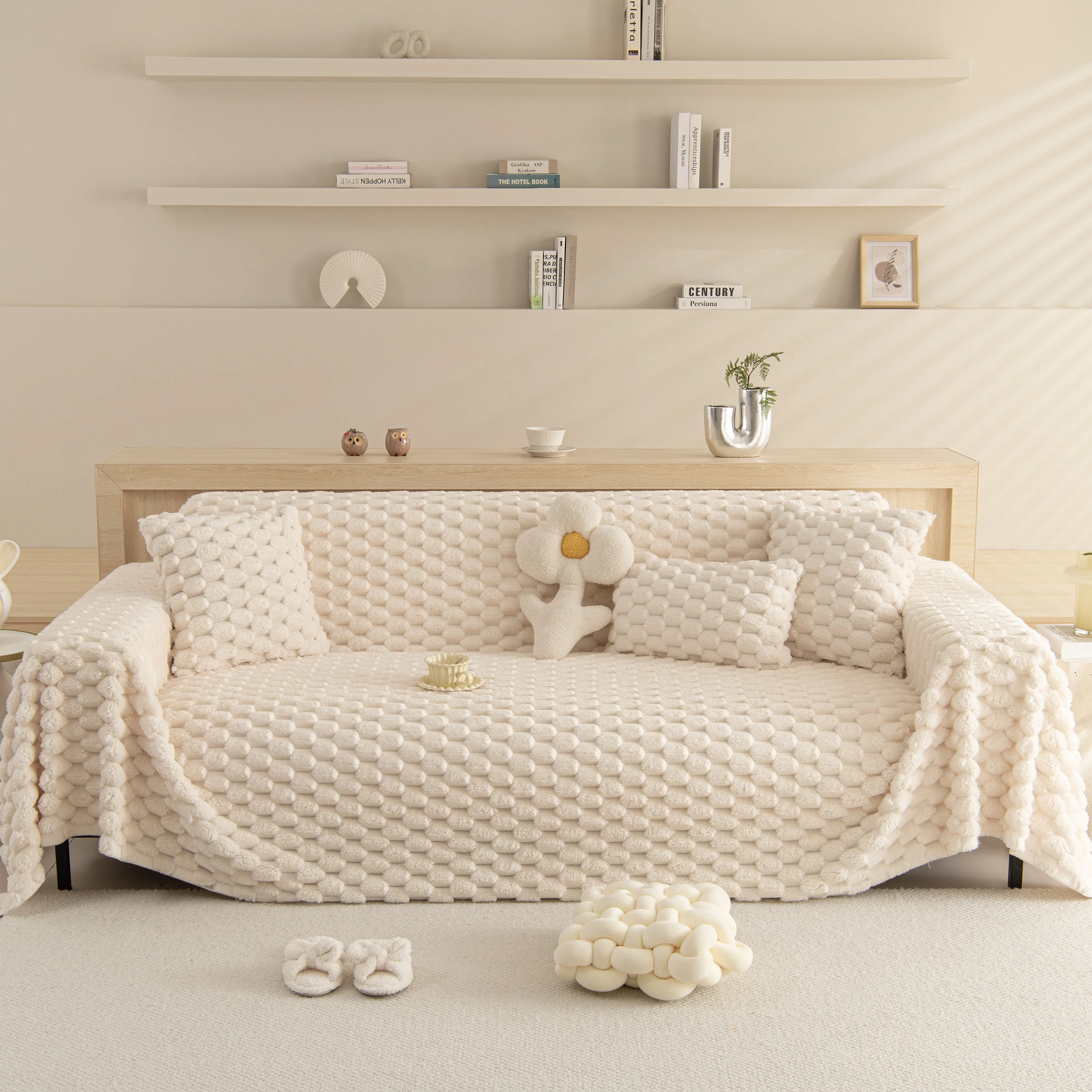 Thick Plush Faux Fur Couch Cover Blanket Warm Fuzzy Blanket Couch Protector for Winter - Image 84