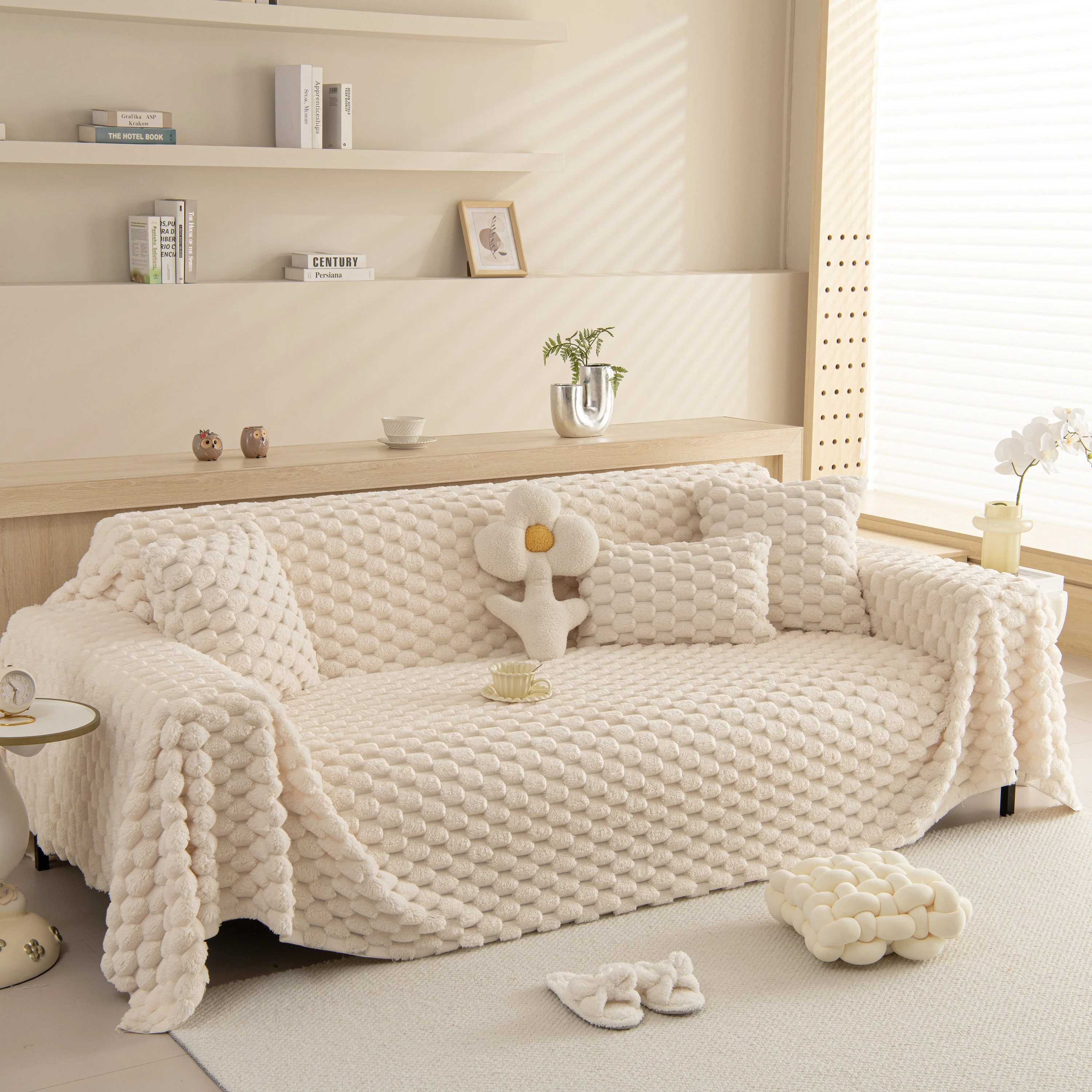 Thick Plush Faux Fur Couch Cover Blanket Warm Fuzzy Blanket Couch Protector for Winter - Image 86