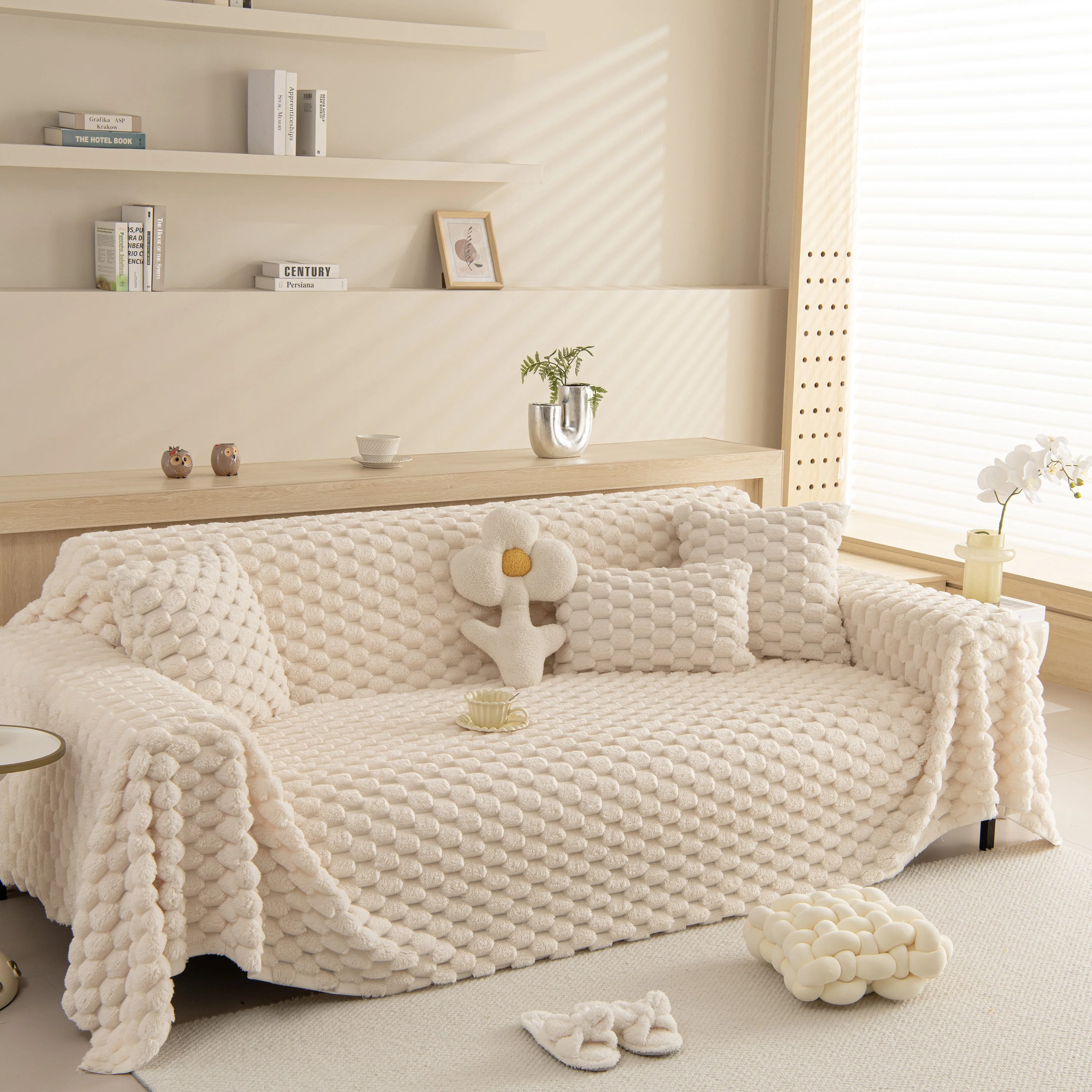 Thick Plush Faux Fur Couch Cover Blanket Warm Fuzzy Blanket Couch Protector for Winter - Image 87