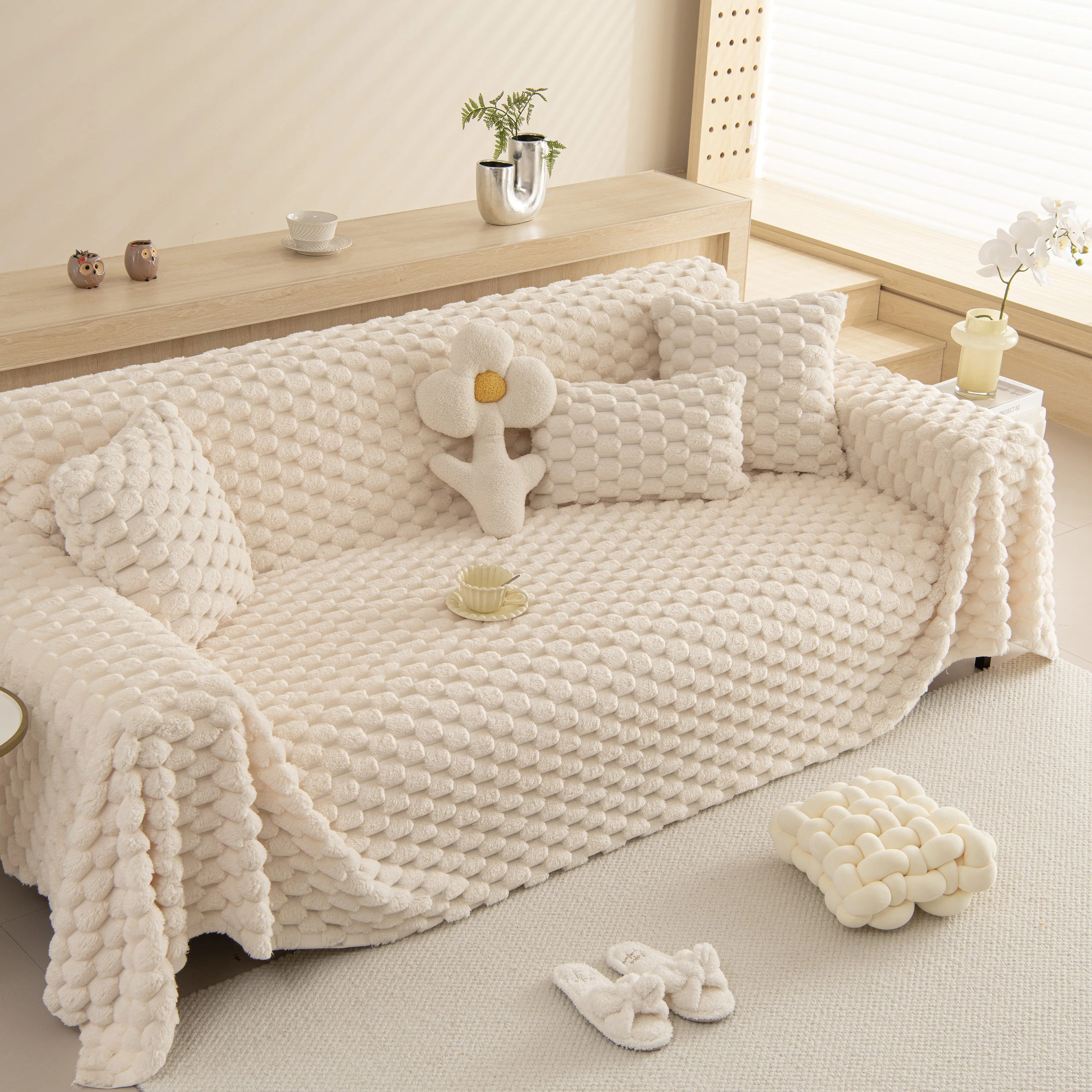 Thick Plush Faux Fur Couch Cover Blanket Warm Fuzzy Blanket Couch Protector for Winter - Image 88