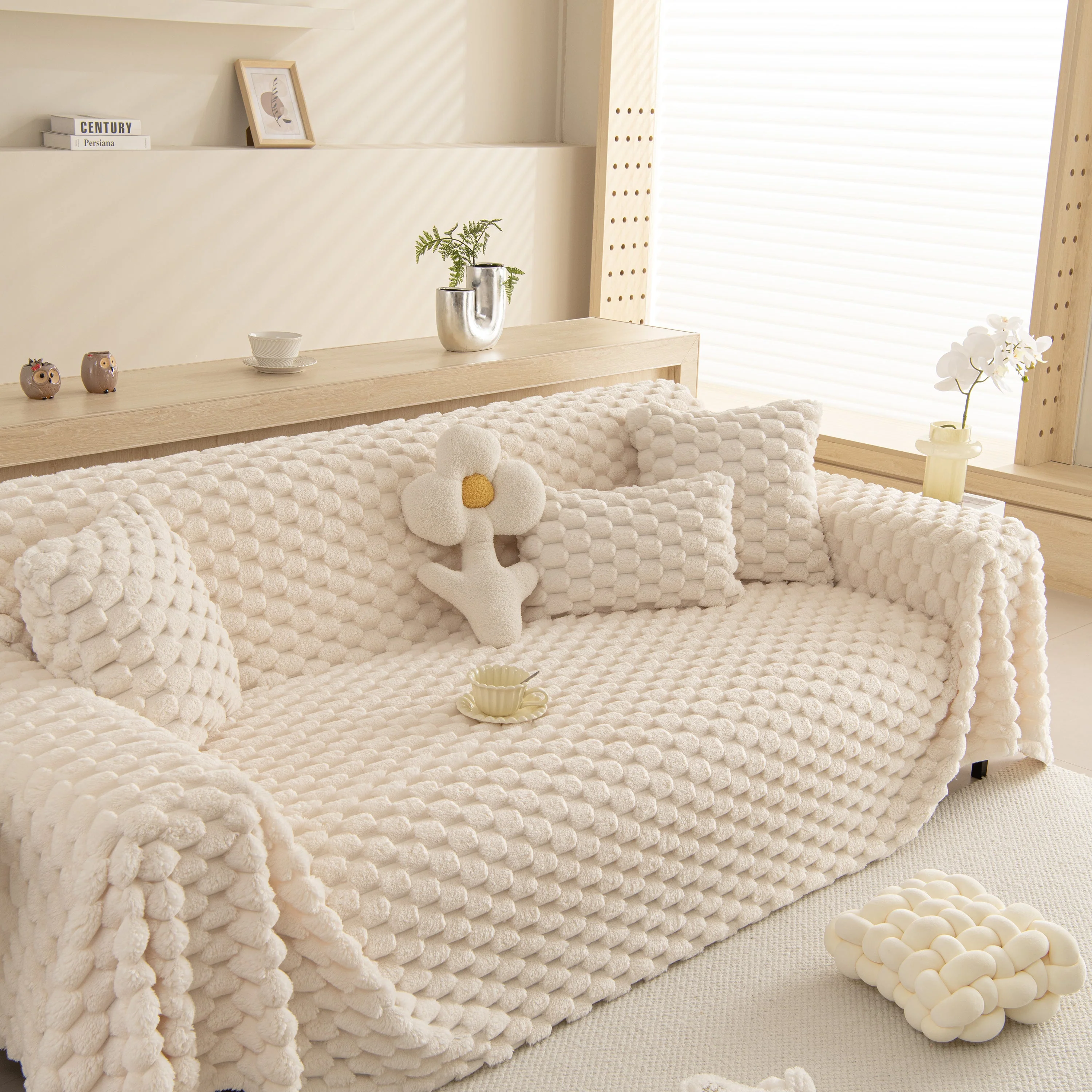 Thick Plush Faux Fur Couch Cover Blanket Warm Fuzzy Blanket Couch Protector for Winter - Image 89