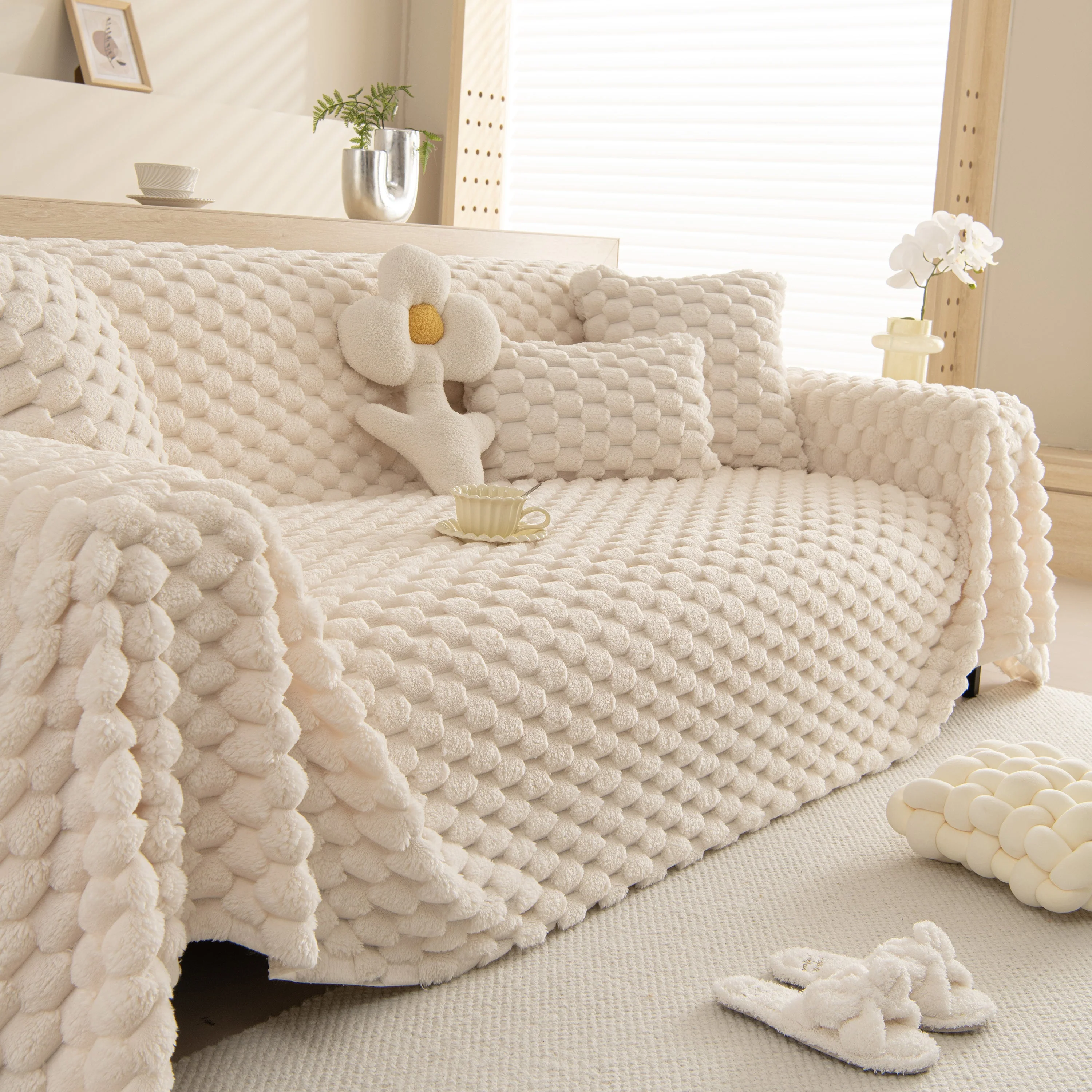 Thick Plush Faux Fur Couch Cover Blanket Warm Fuzzy Blanket Couch Protector for Winter - Image 90