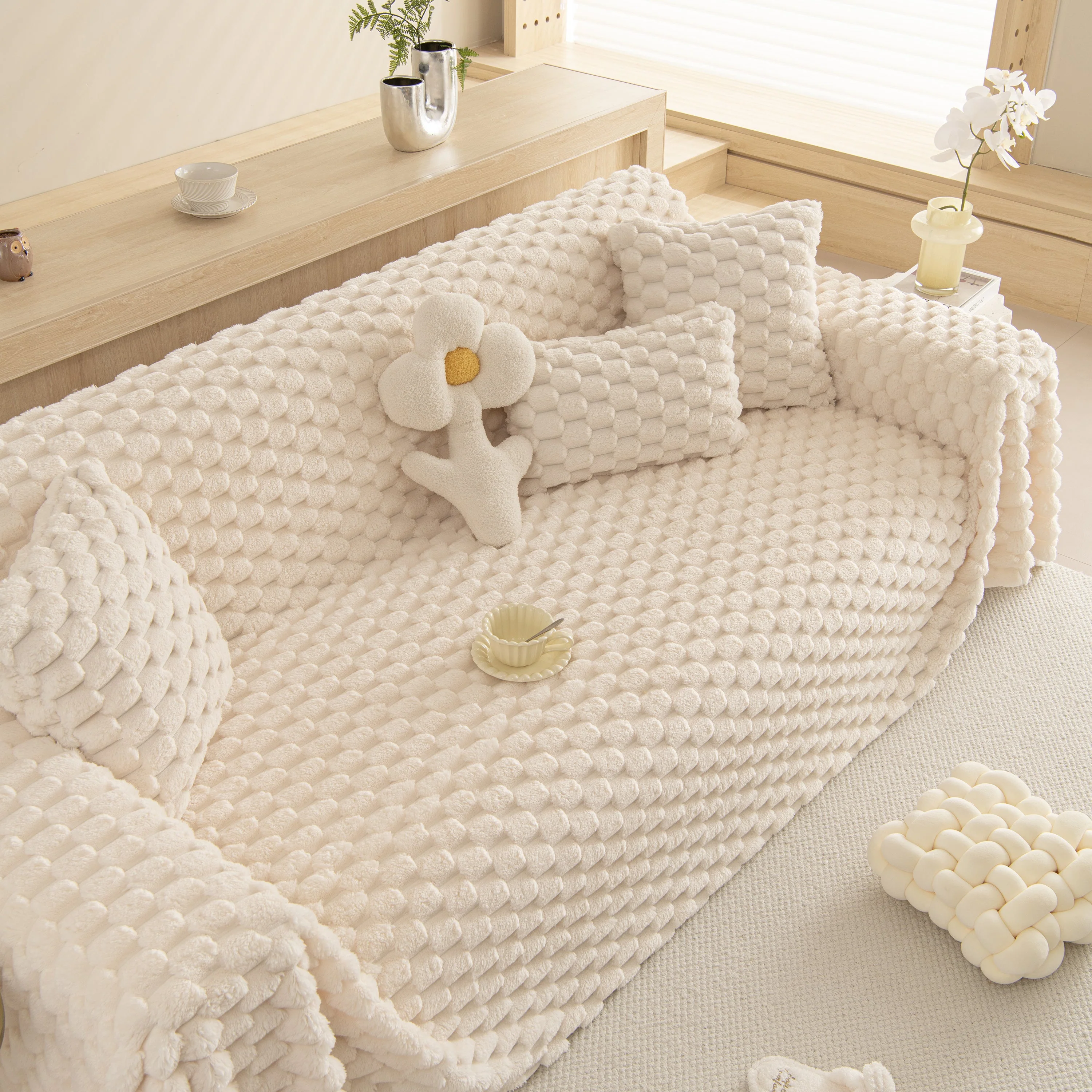 Thick Plush Faux Fur Couch Cover Blanket Warm Fuzzy Blanket Couch Protector for Winter - Image 91