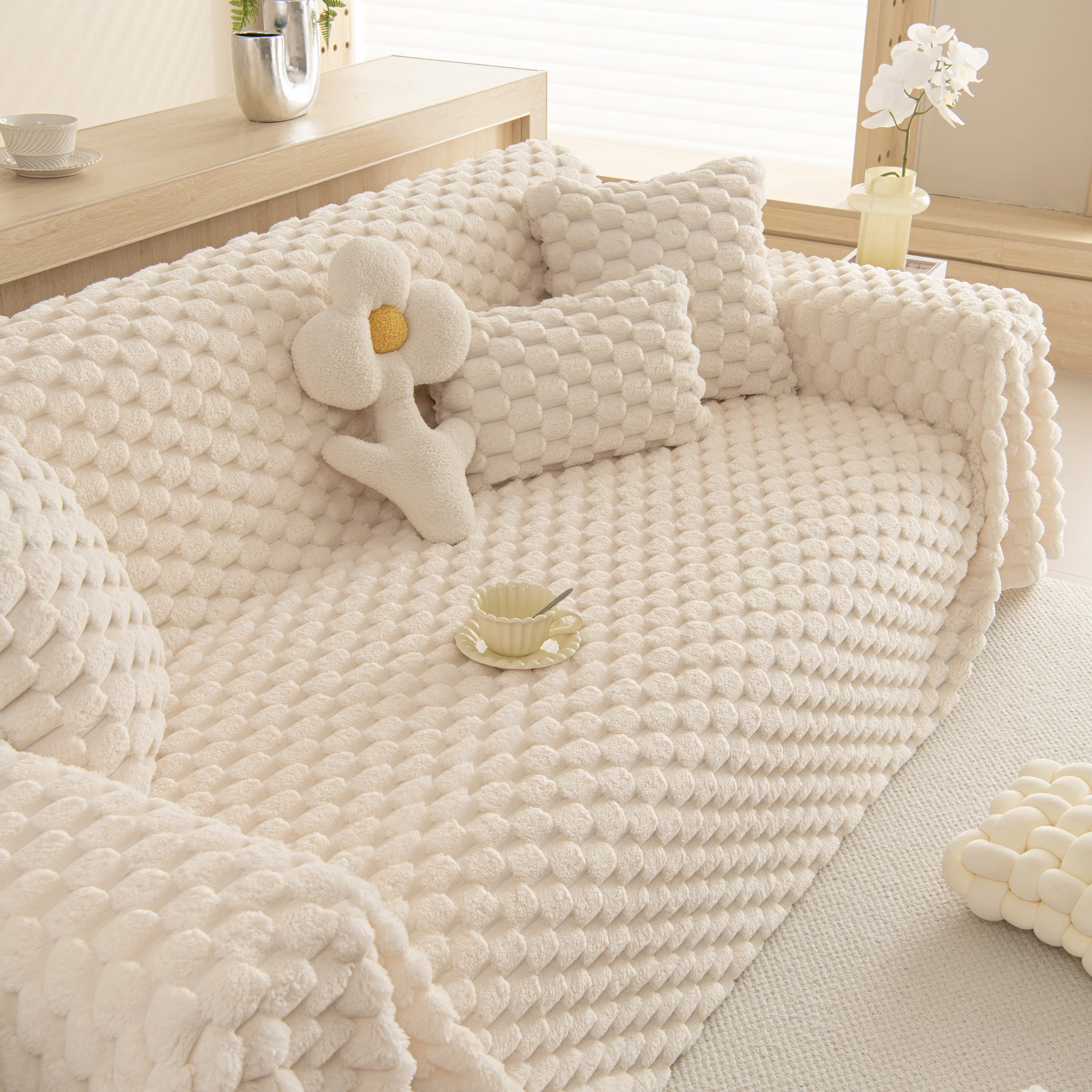 Thick Plush Faux Fur Couch Cover Blanket Warm Fuzzy Blanket Couch Protector for Winter - Image 92