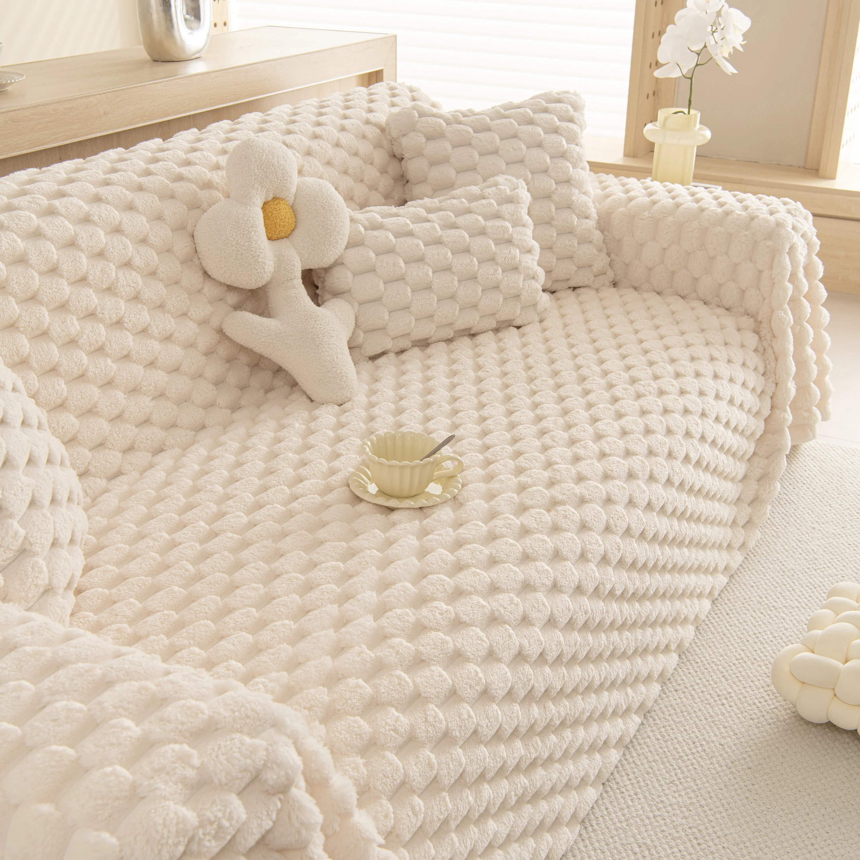 Thick Plush Faux Fur Couch Cover Blanket Warm Fuzzy Blanket Couch Protector for Winter - Image 93