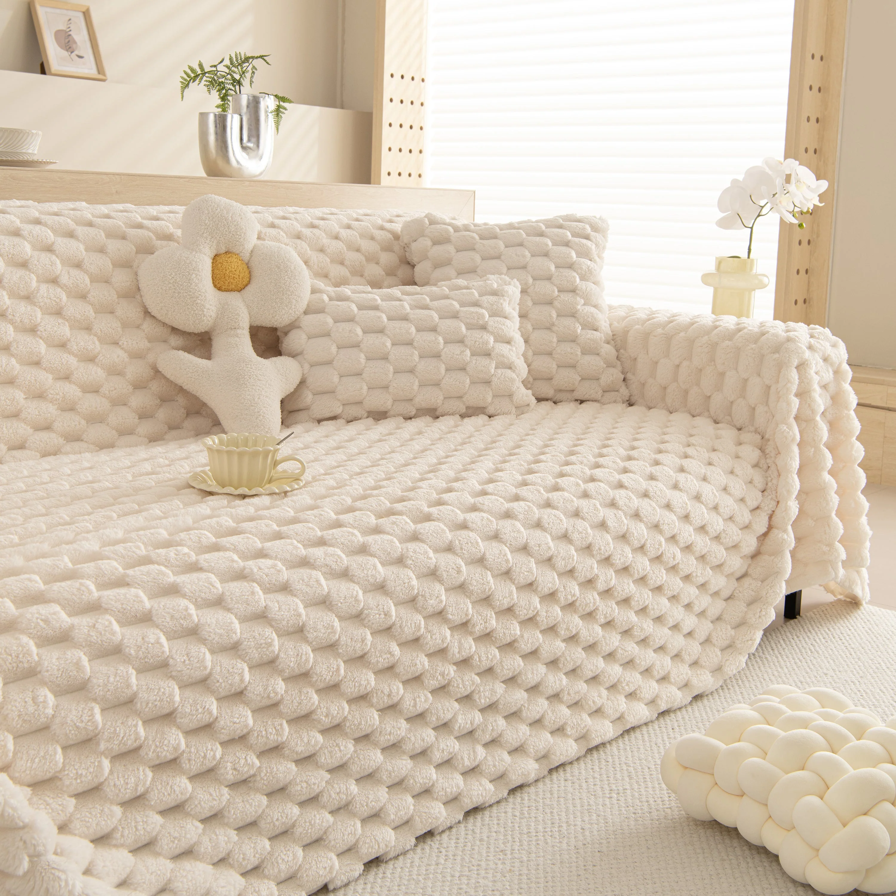 Thick Plush Faux Fur Couch Cover Blanket Warm Fuzzy Blanket Couch Protector for Winter - Image 94