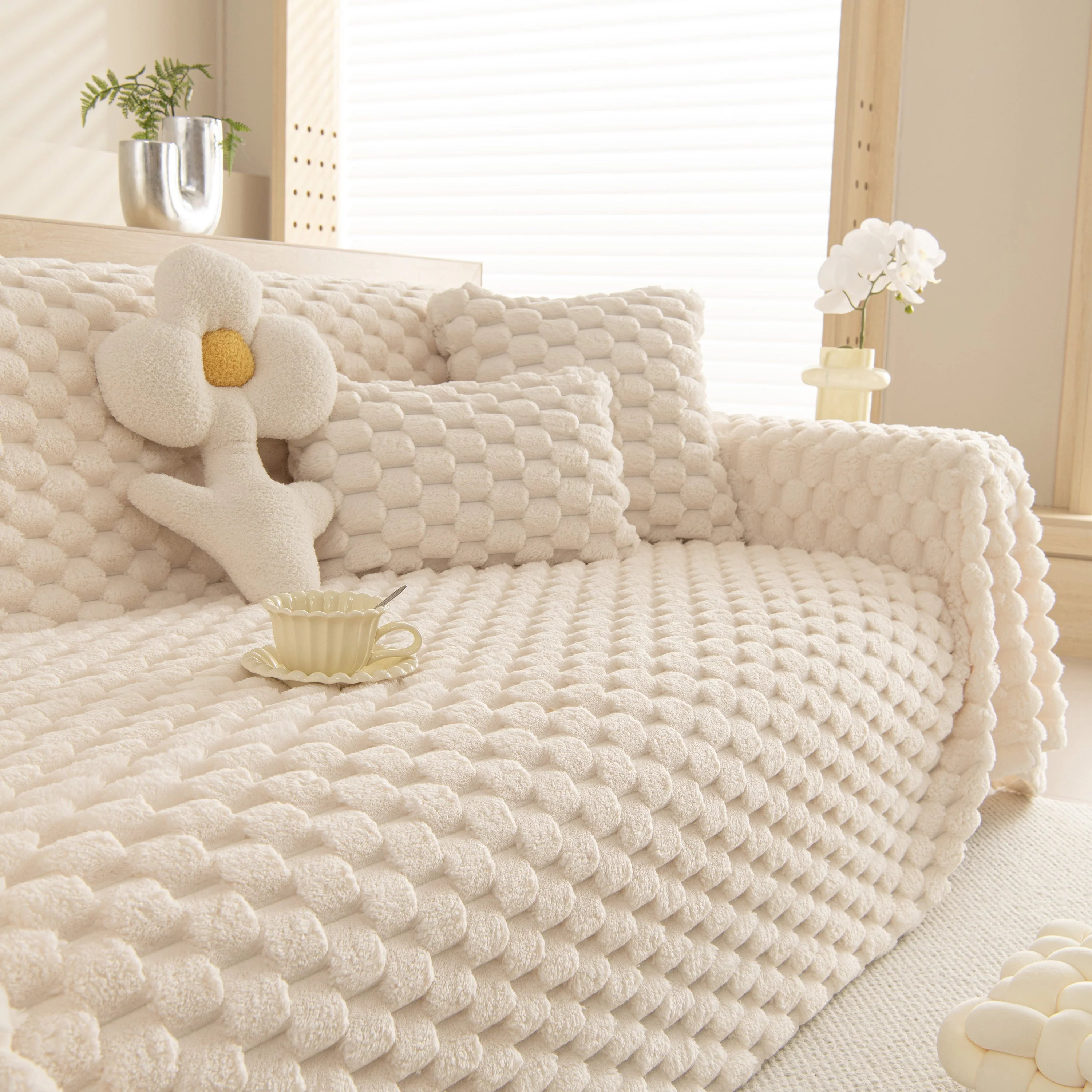 Thick Plush Faux Fur Couch Cover Blanket Warm Fuzzy Blanket Couch Protector for Winter - Image 95