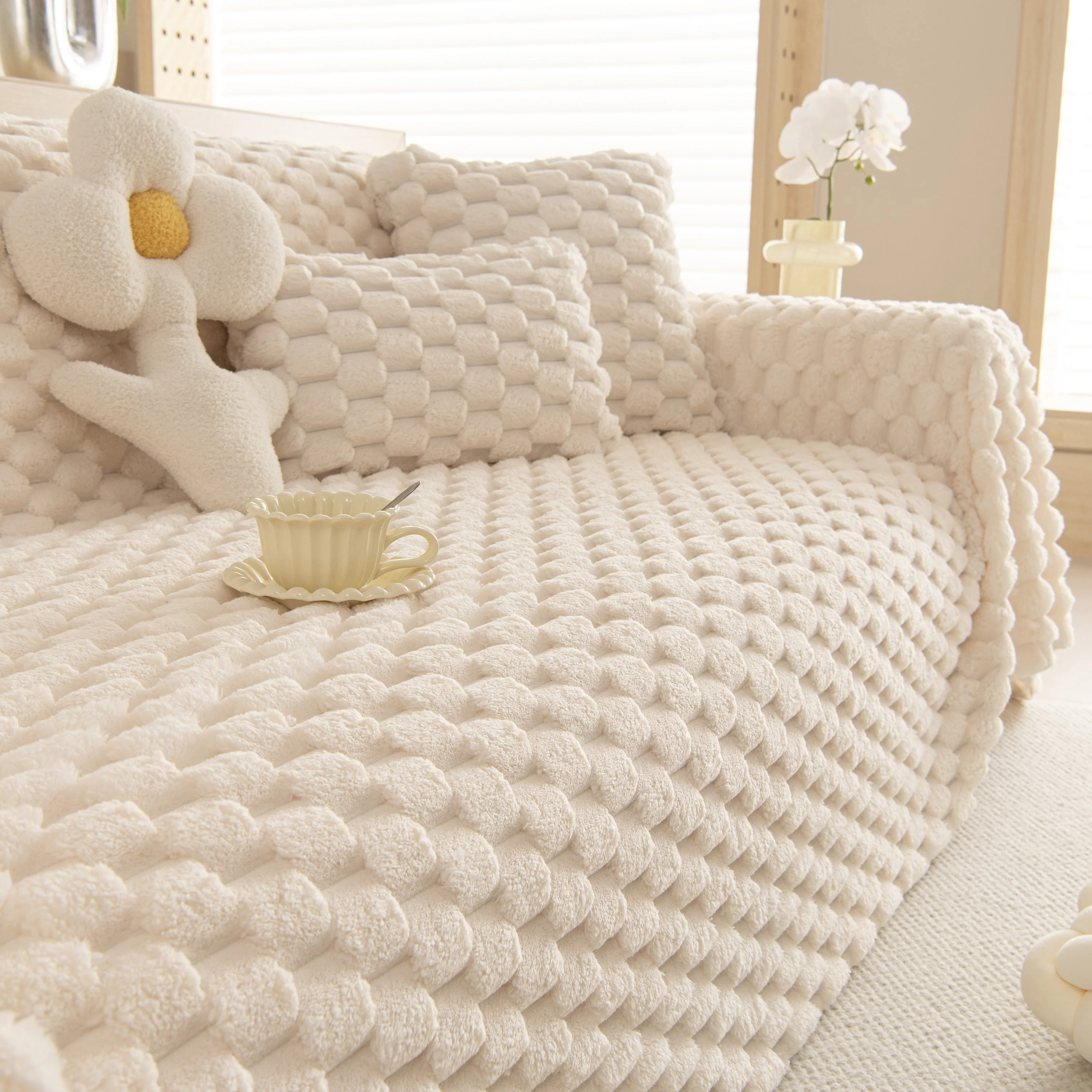 Thick Plush Faux Fur Couch Cover Blanket Warm Fuzzy Blanket Couch Protector for Winter - Image 96