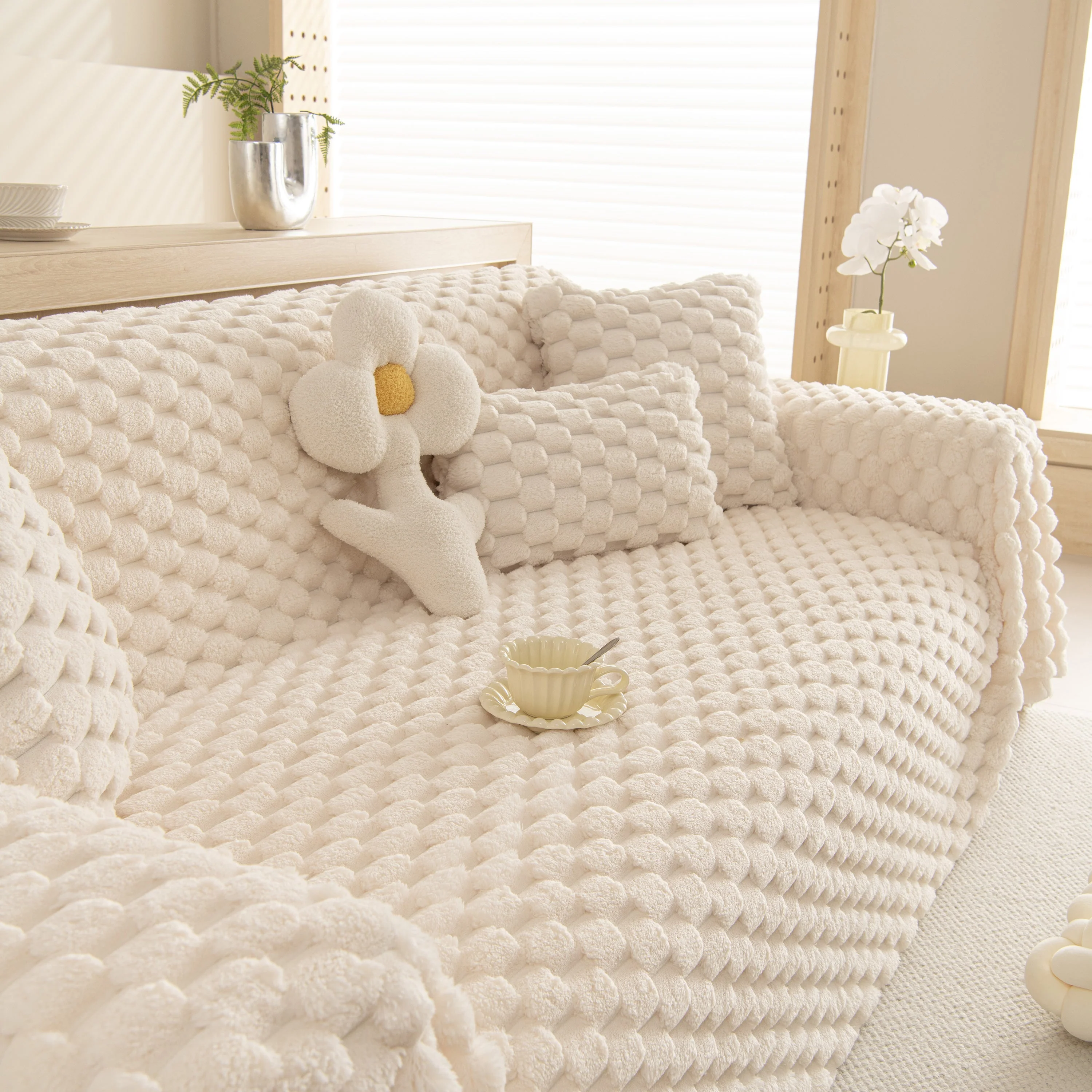 Thick Plush Faux Fur Couch Cover Blanket Warm Fuzzy Blanket Couch Protector for Winter - Image 98
