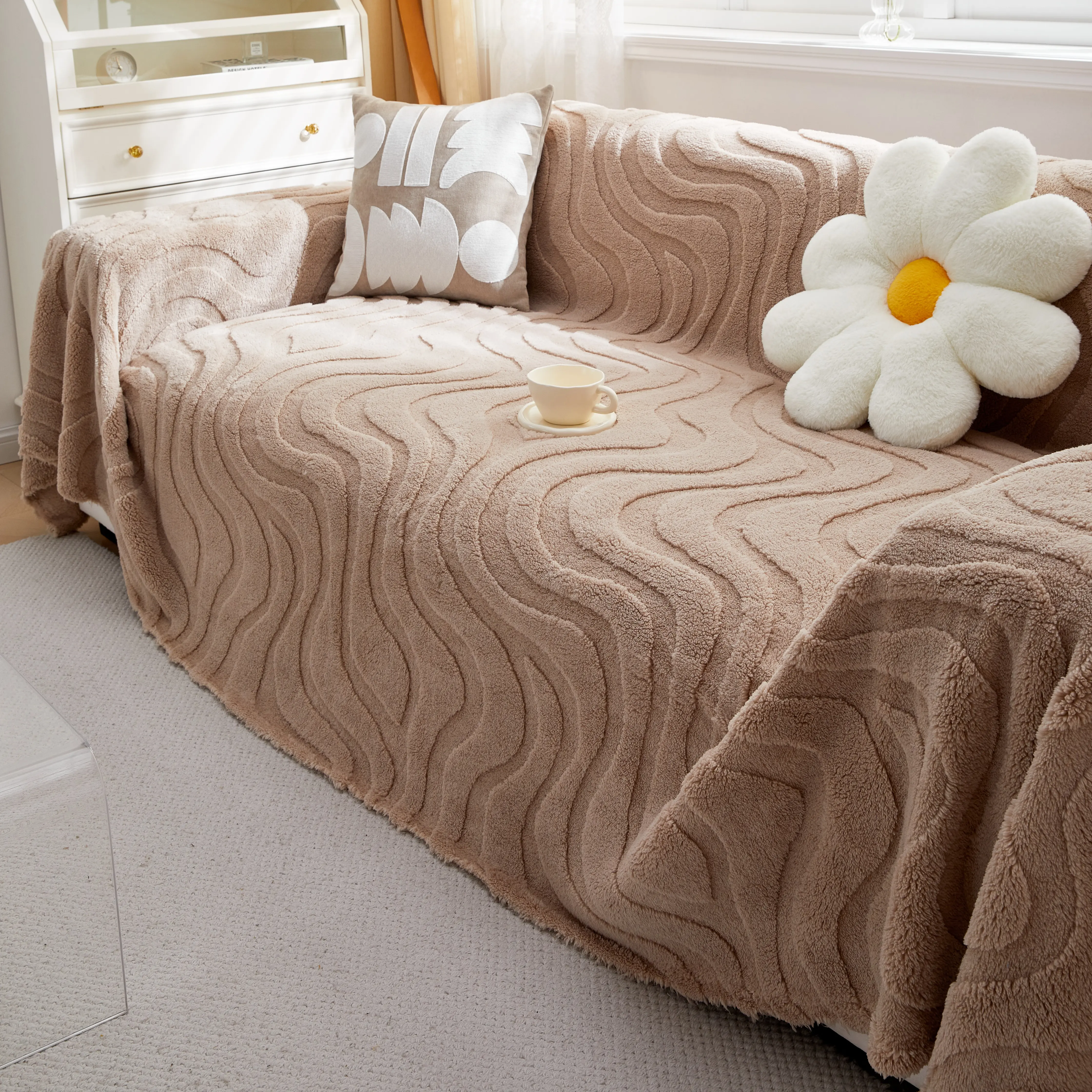 Thick Plush Jacquard Velvet Throw Blanket on Sofa, Sofa Slipcovers and Sectional Sofa Covers - Image 10