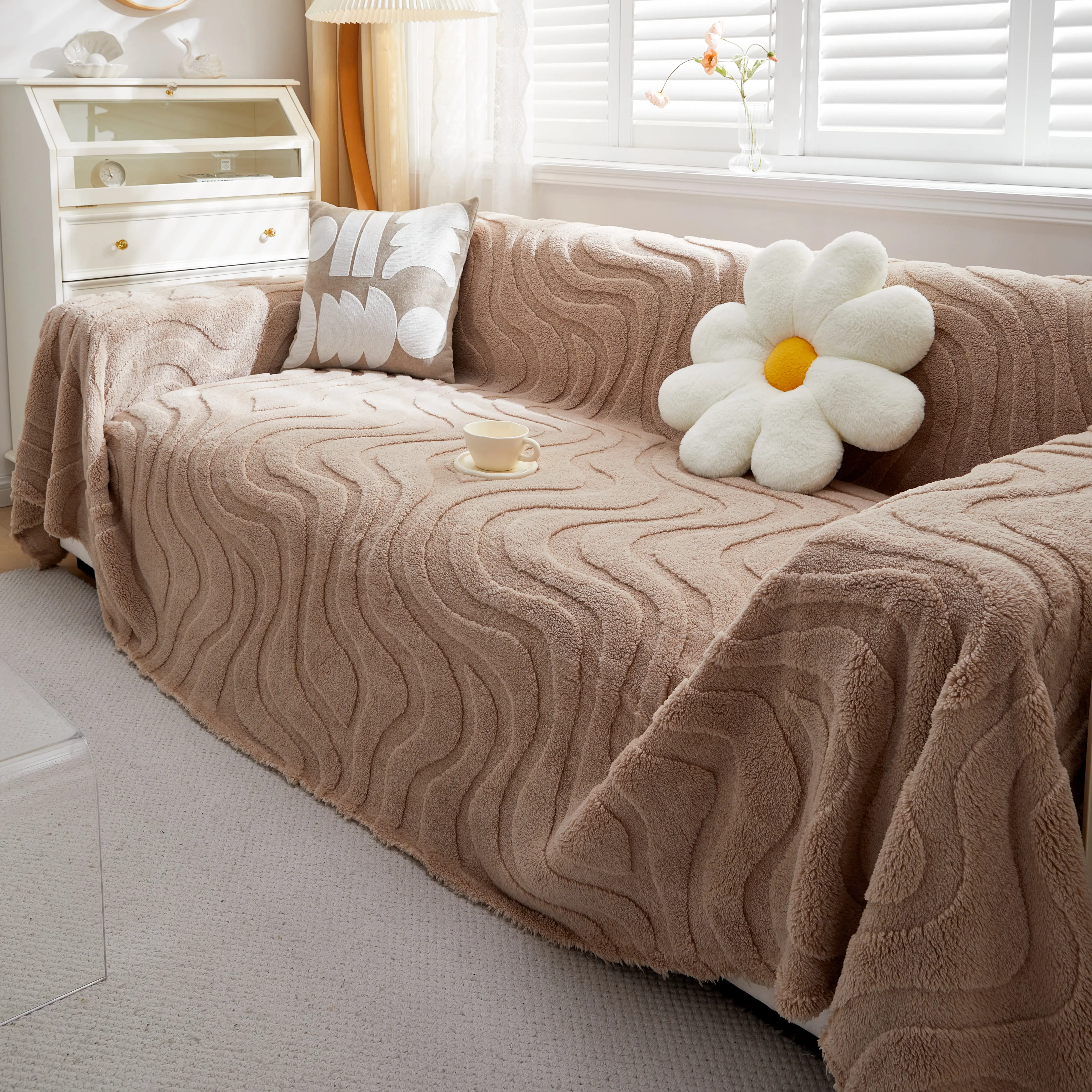 Thick Plush Jacquard Velvet Throw Blanket on Sofa, Sofa Slipcovers and Sectional Sofa Covers - Image 11