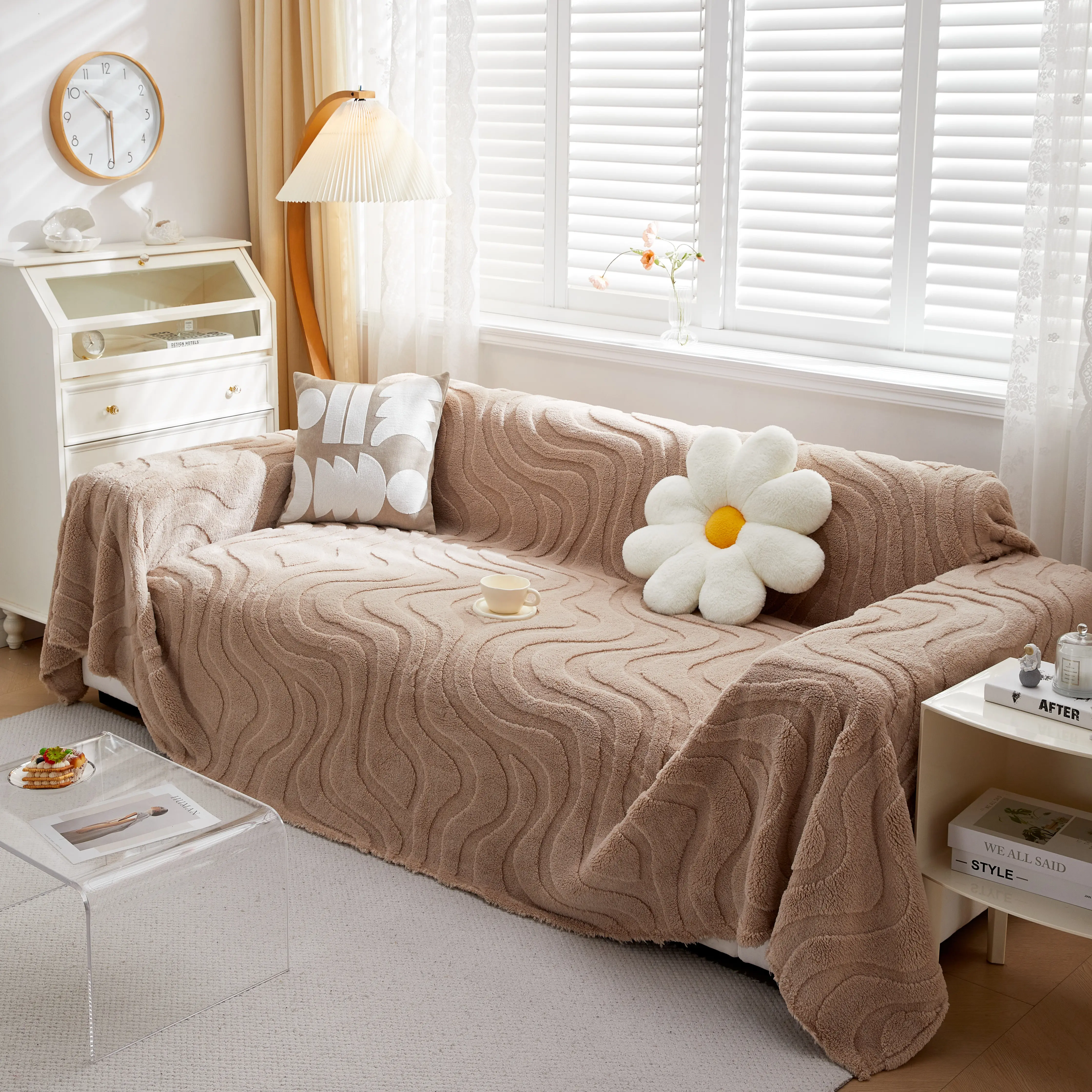 Thick Plush Jacquard Velvet Throw Blanket on Sofa, Sofa Slipcovers and Sectional Sofa Covers - Image 12