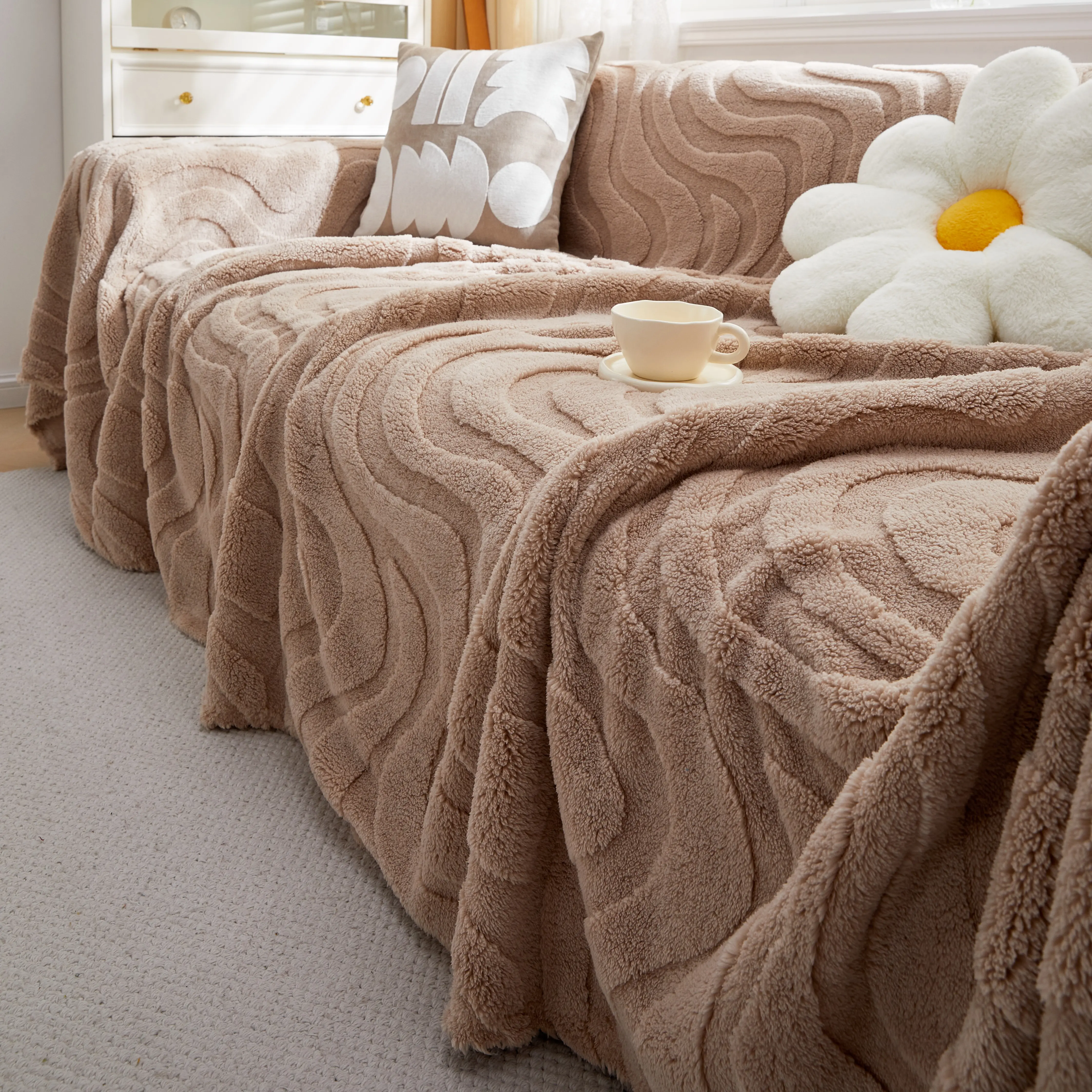 Thick Plush Jacquard Velvet Throw Blanket on Sofa, Sofa Slipcovers and Sectional Sofa Covers - Image 13