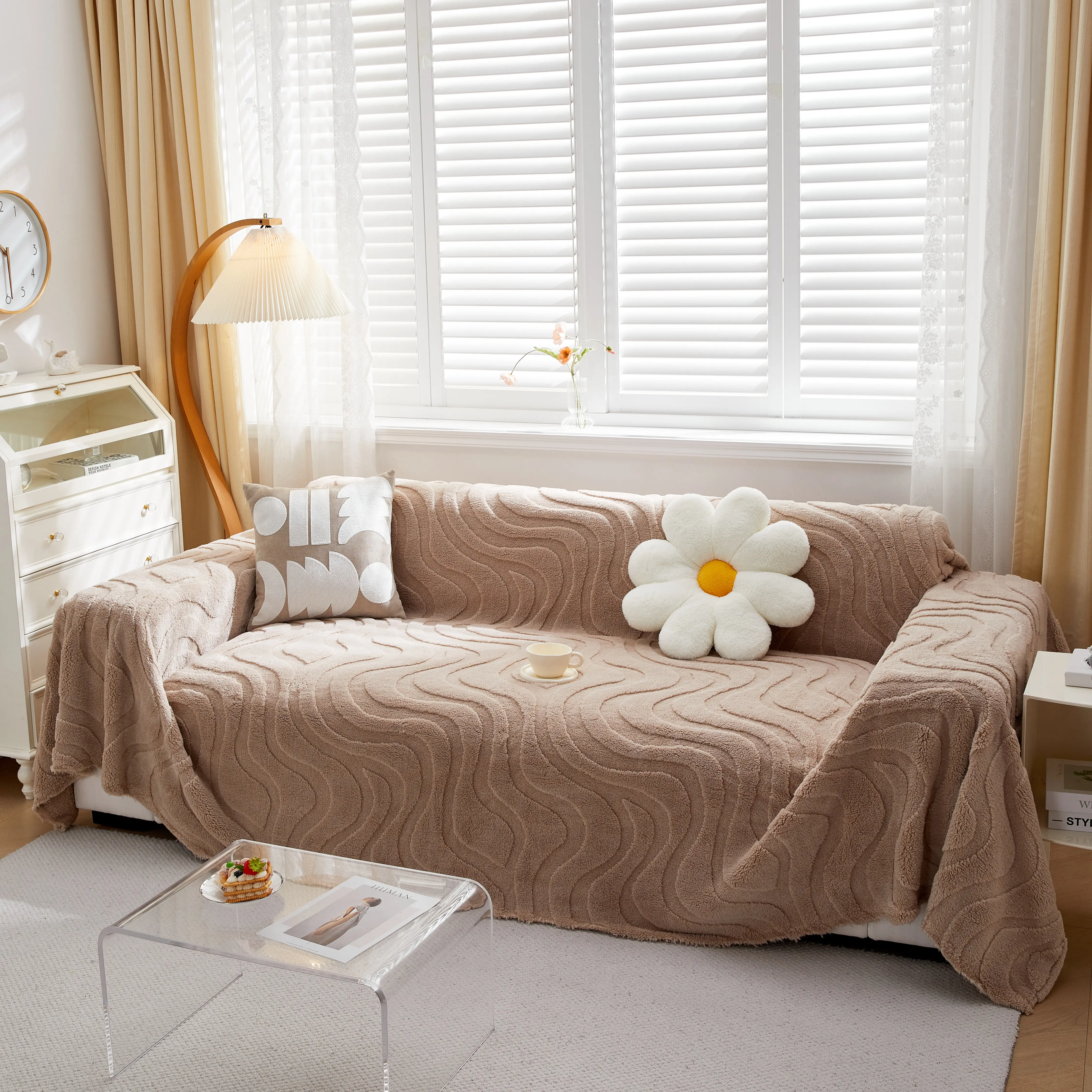 Thick Plush Jacquard Velvet Throw Blanket on Sofa, Sofa Slipcovers and Sectional Sofa Covers - Image 15