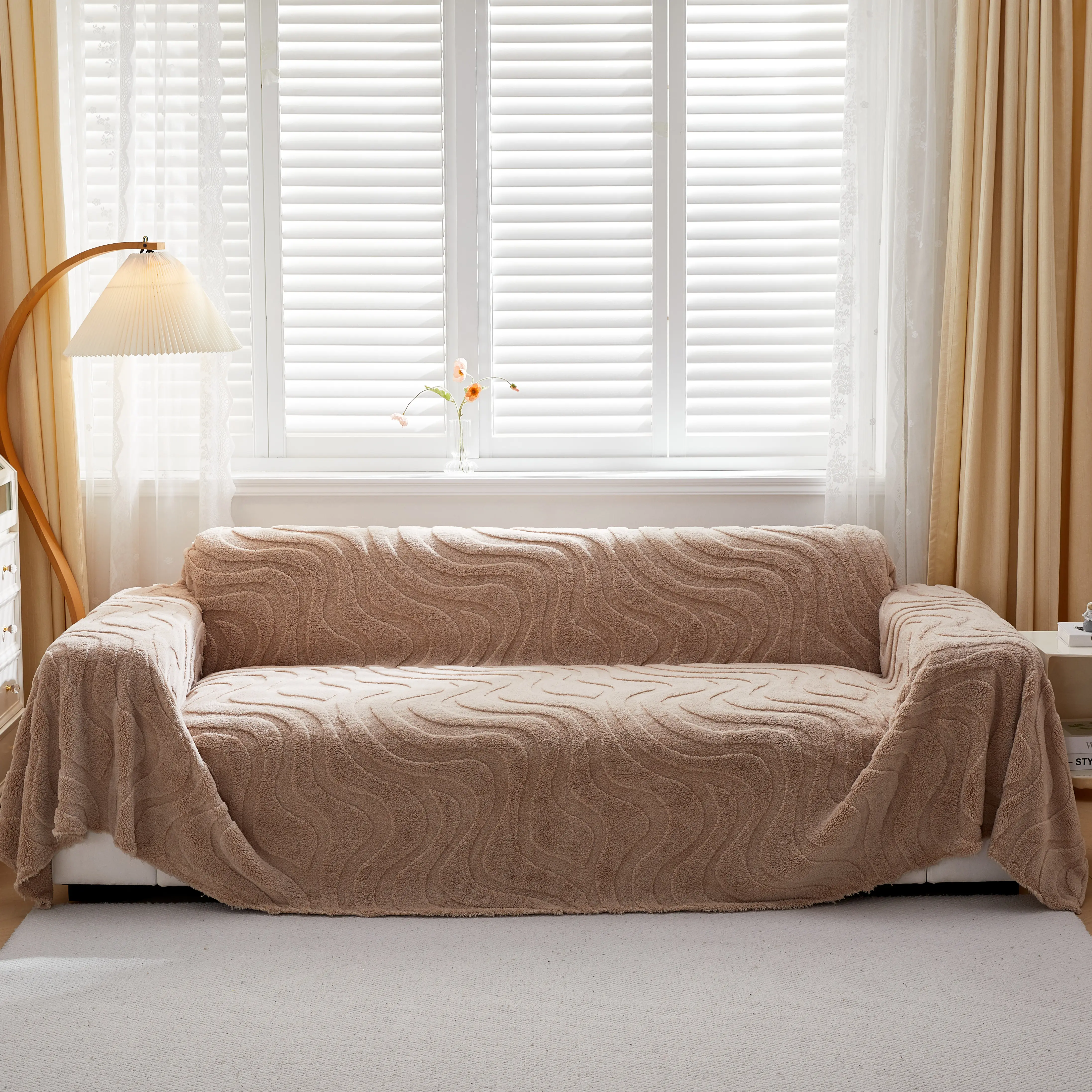 Thick Plush Jacquard Velvet Throw Blanket on Sofa, Sofa Slipcovers and Sectional Sofa Covers - Image 2