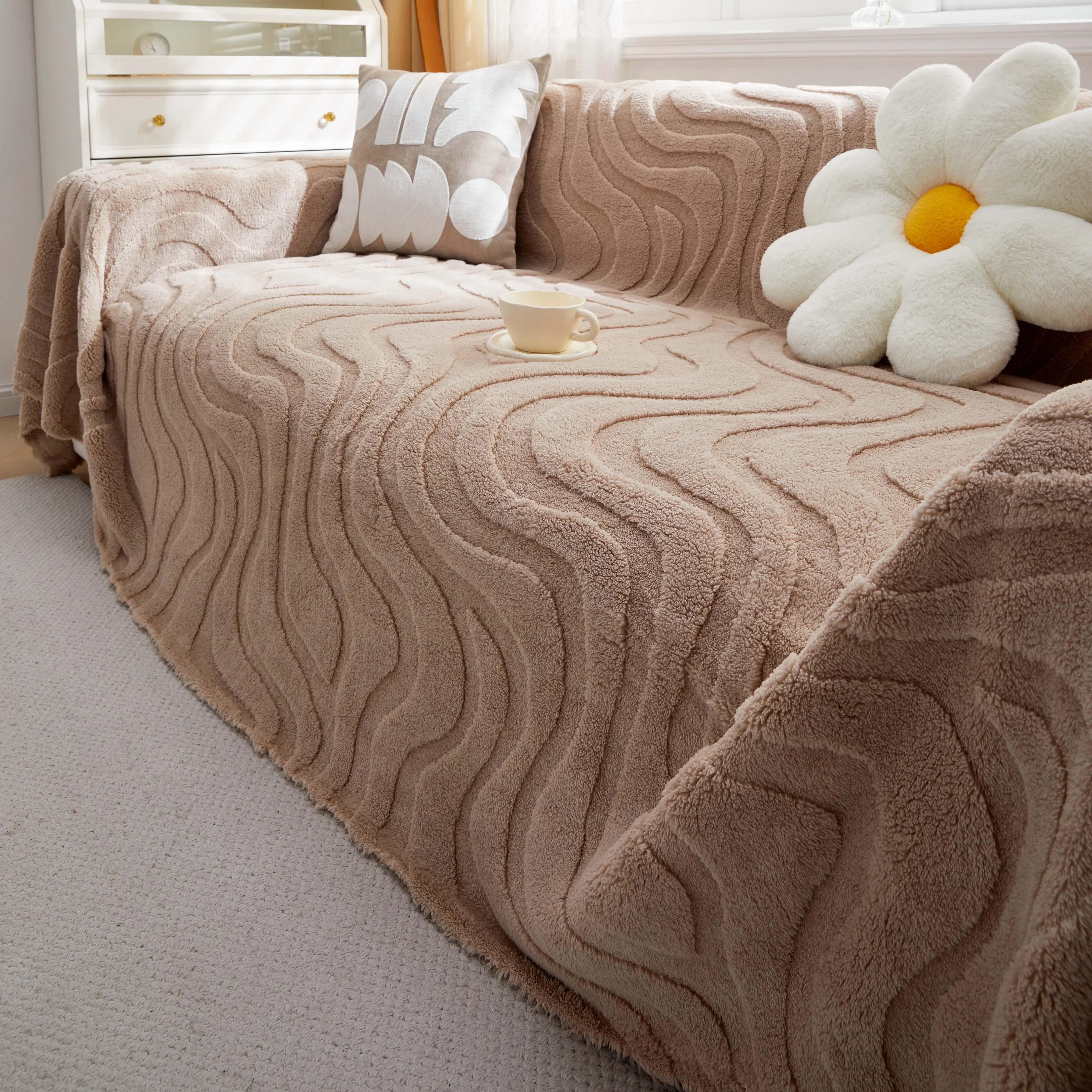 Thick Plush Jacquard Velvet Throw Blanket on Sofa, Sofa Slipcovers and Sectional Sofa Covers - Image 26