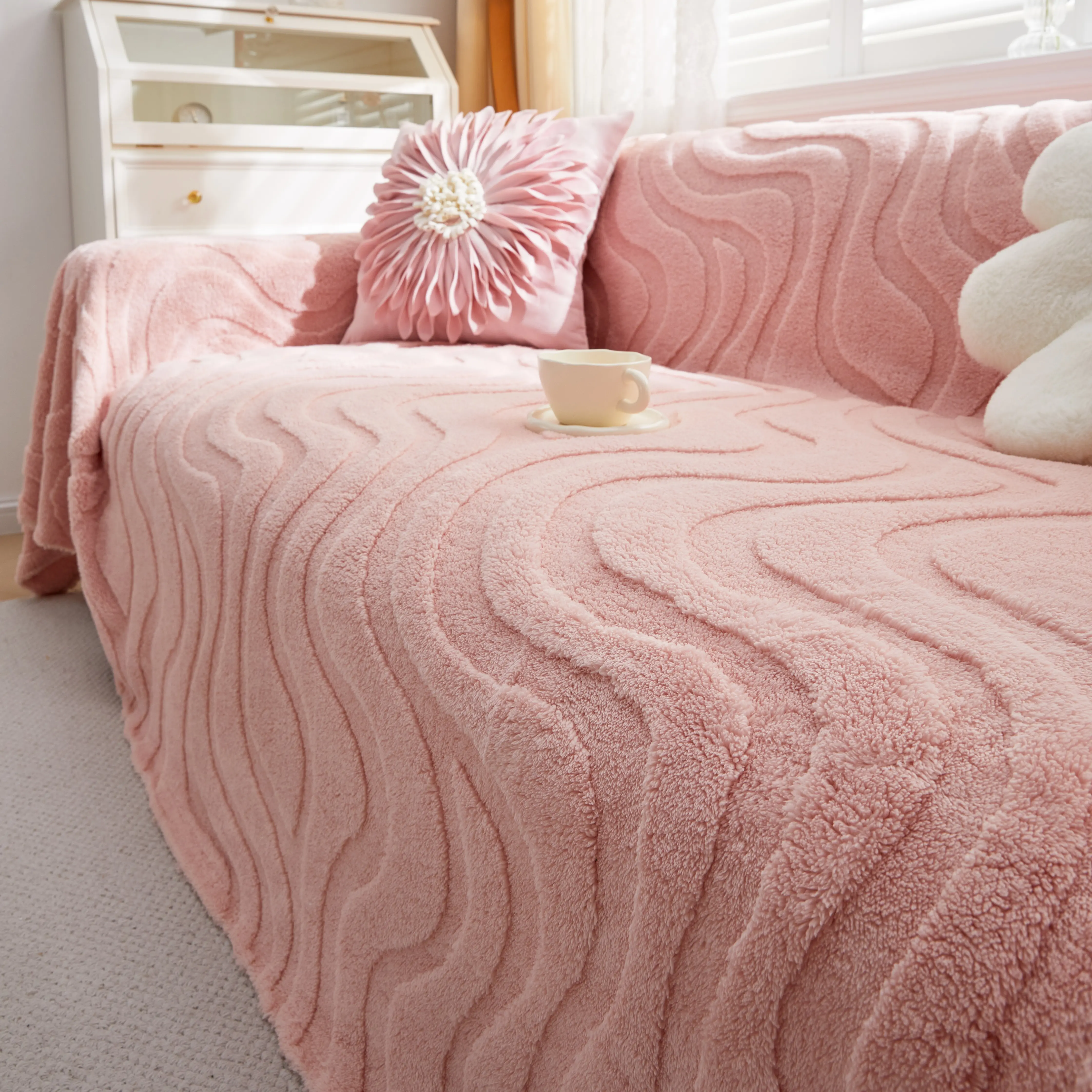 Thick Plush Jacquard Velvet Throw Blanket on Sofa, Sofa Slipcovers and Sectional Sofa Covers - Image 29