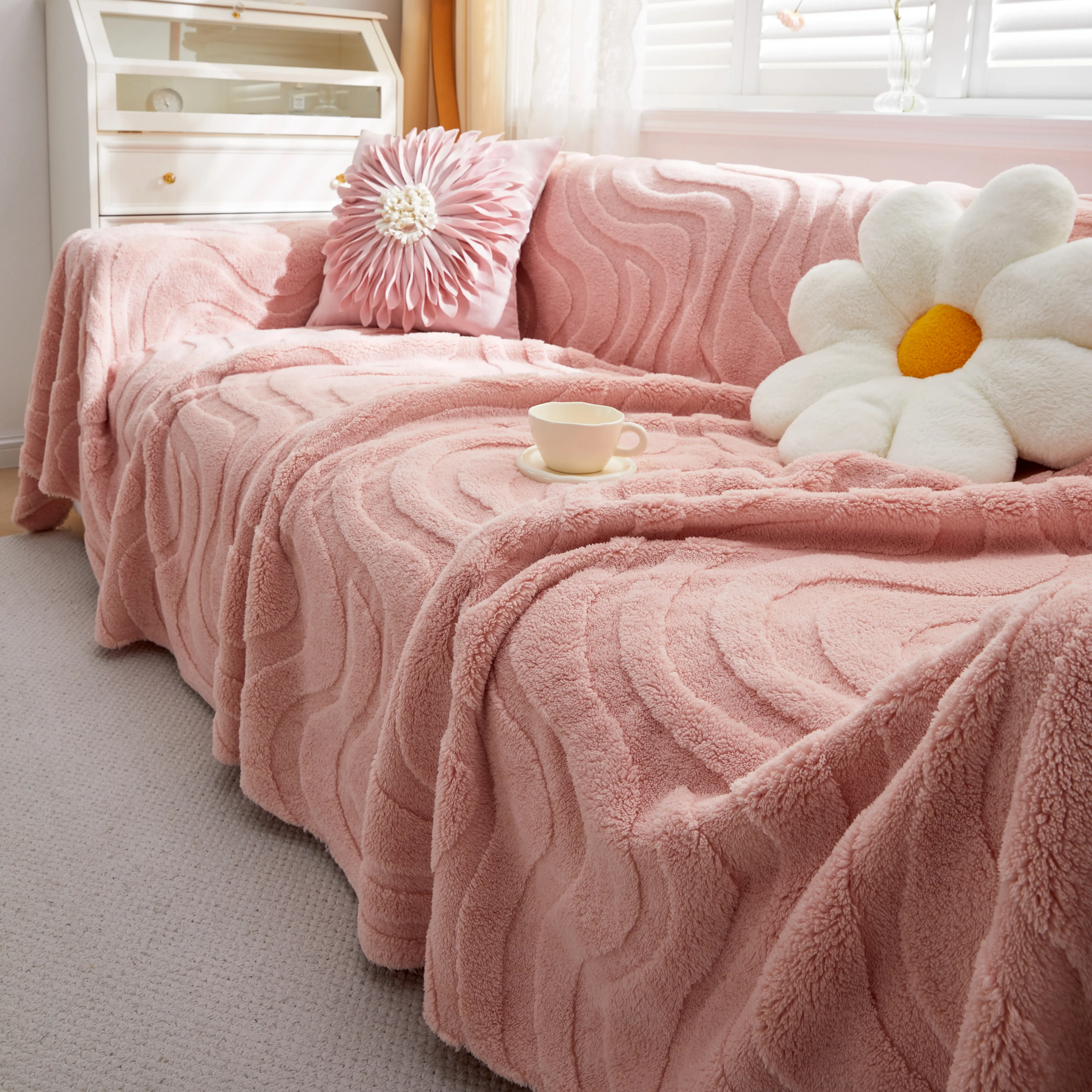 Thick Plush Jacquard Velvet Throw Blanket on Sofa, Sofa Slipcovers and Sectional Sofa Covers - Image 40