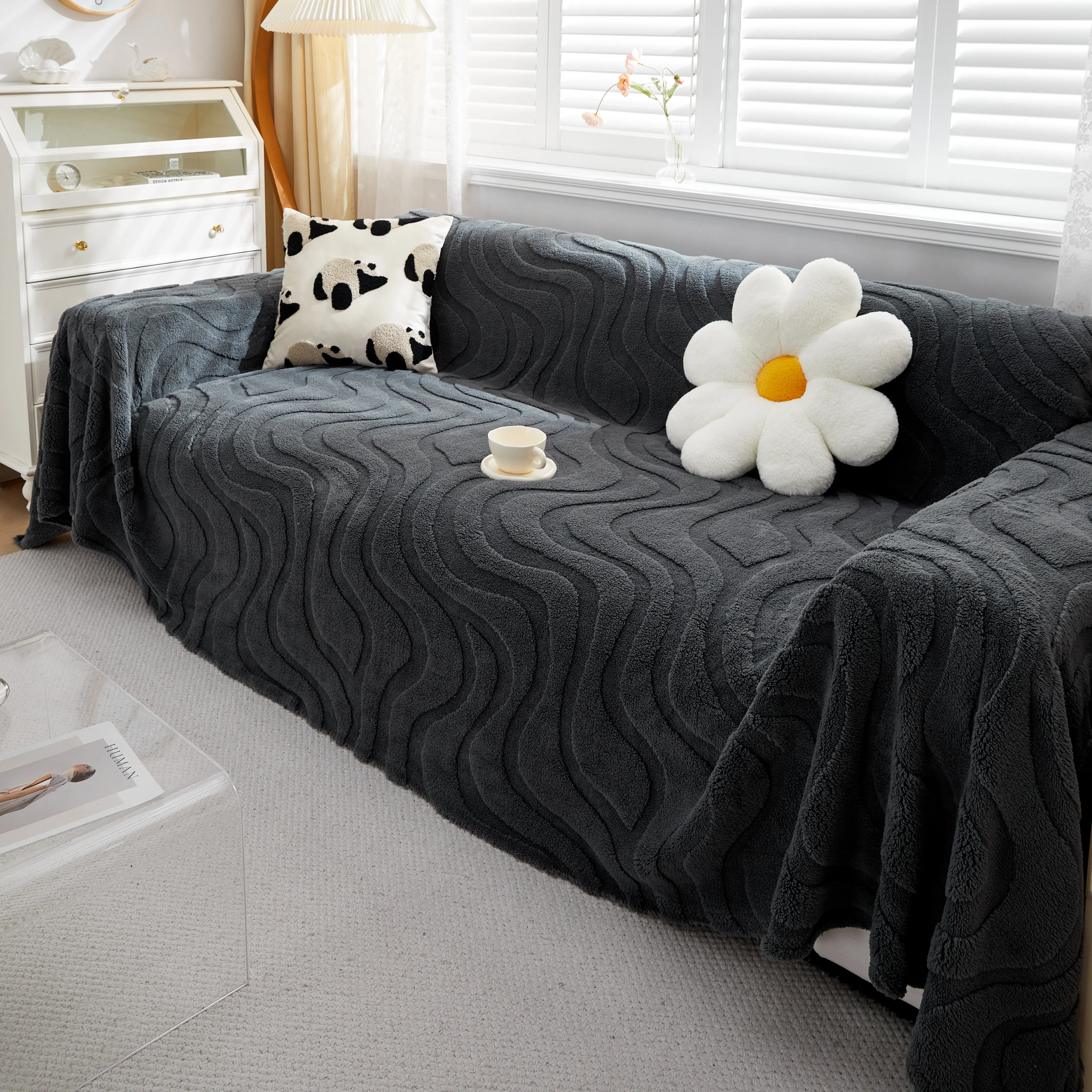 Thick Plush Jacquard Velvet Throw Blanket on Sofa, Sofa Slipcovers and Sectional Sofa Covers - Image 43