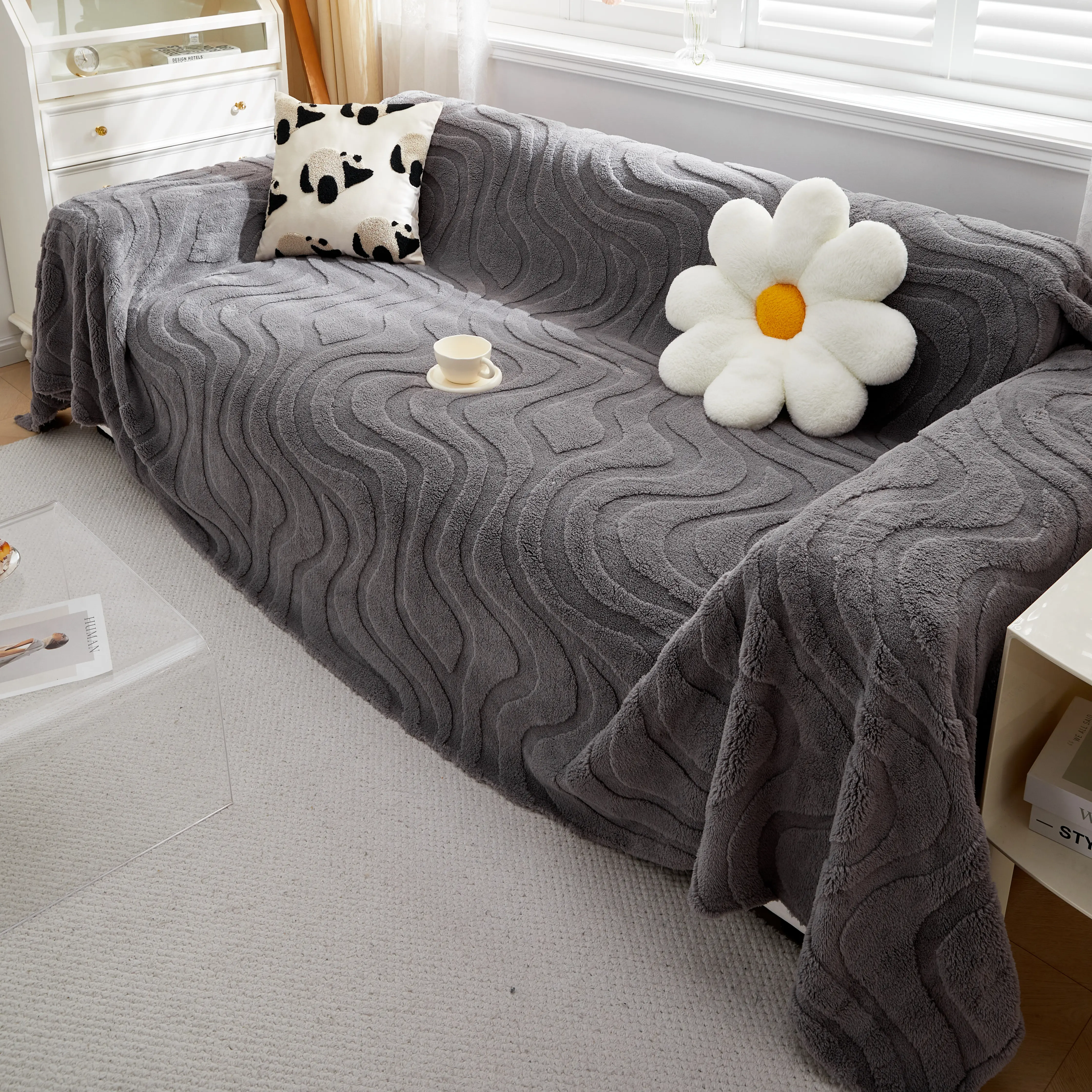 Thick Plush Jacquard Velvet Throw Blanket on Sofa, Sofa Slipcovers and Sectional Sofa Covers - Image 45