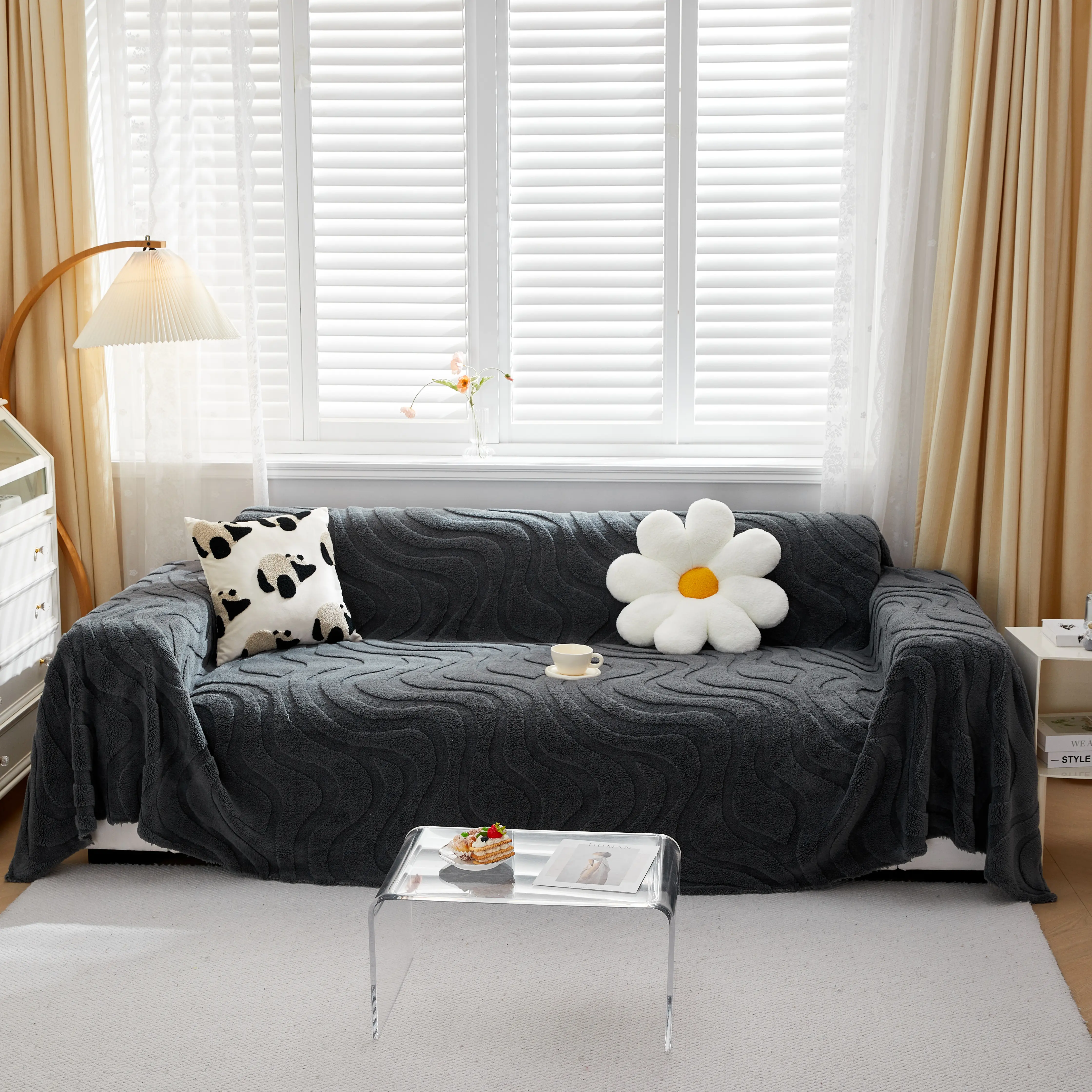 Thick Plush Jacquard Velvet Throw Blanket on Sofa, Sofa Slipcovers and Sectional Sofa Covers - Image 49