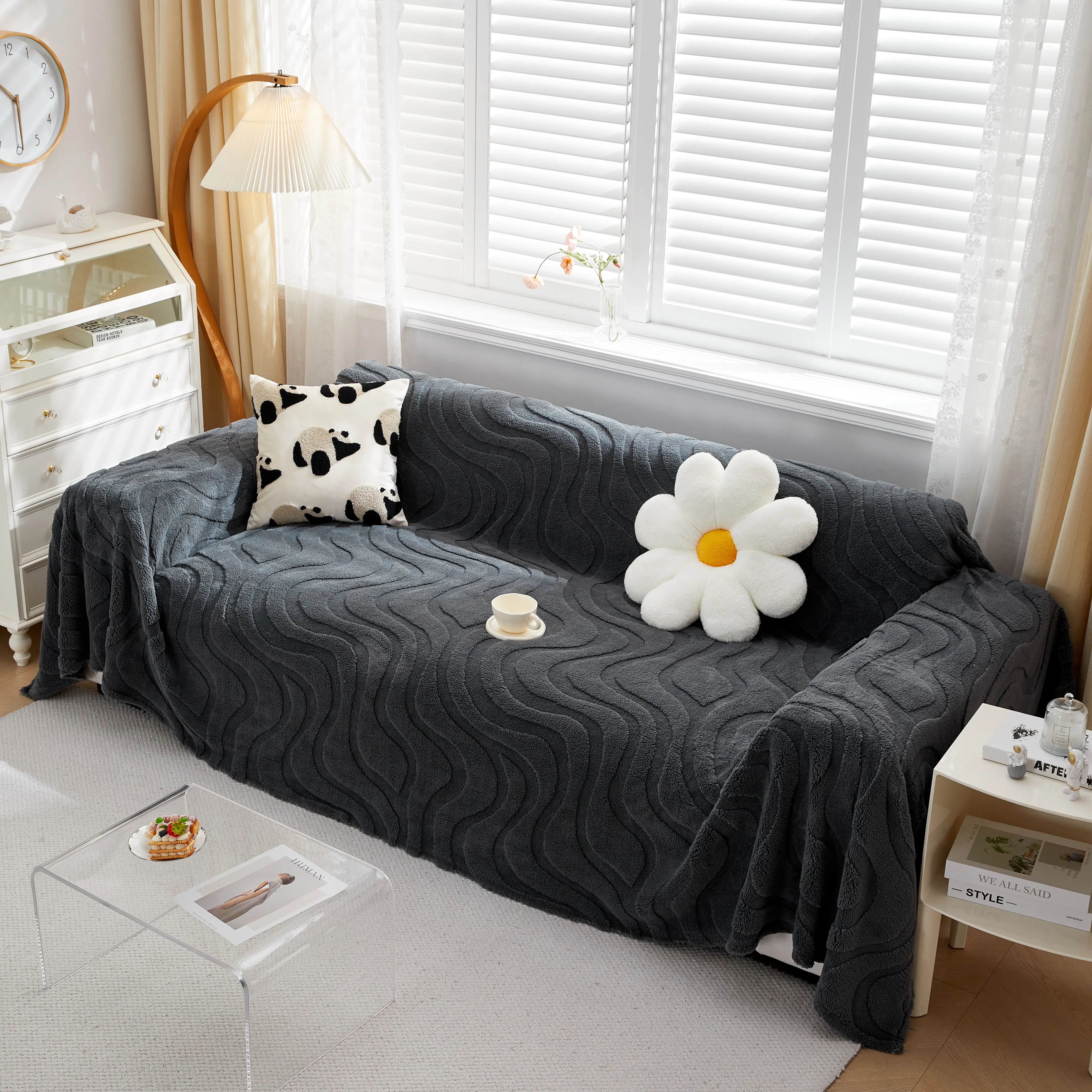 Thick Plush Jacquard Velvet Throw Blanket on Sofa, Sofa Slipcovers and Sectional Sofa Covers - Image 51