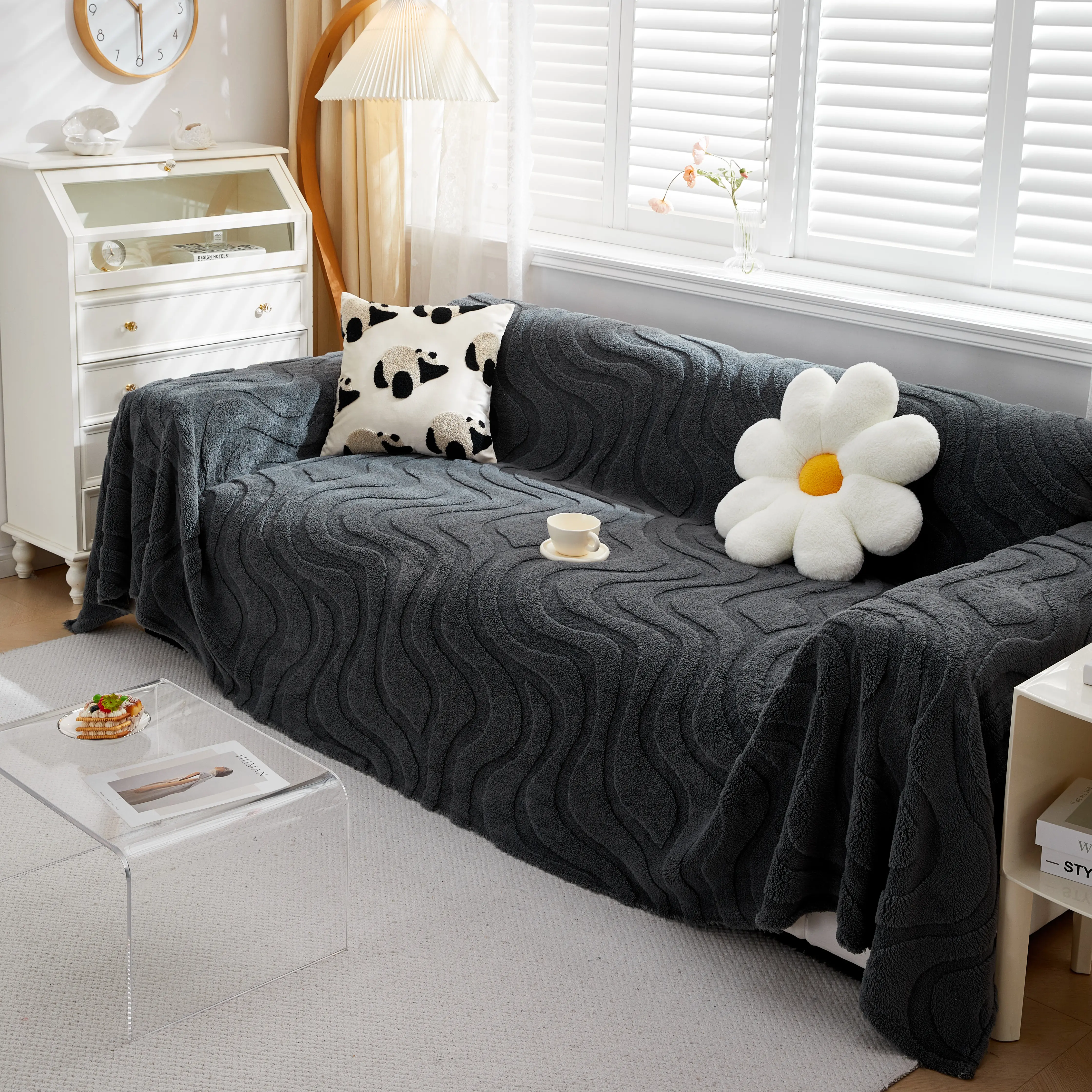 Thick Plush Jacquard Velvet Throw Blanket on Sofa, Sofa Slipcovers and Sectional Sofa Covers - Image 52