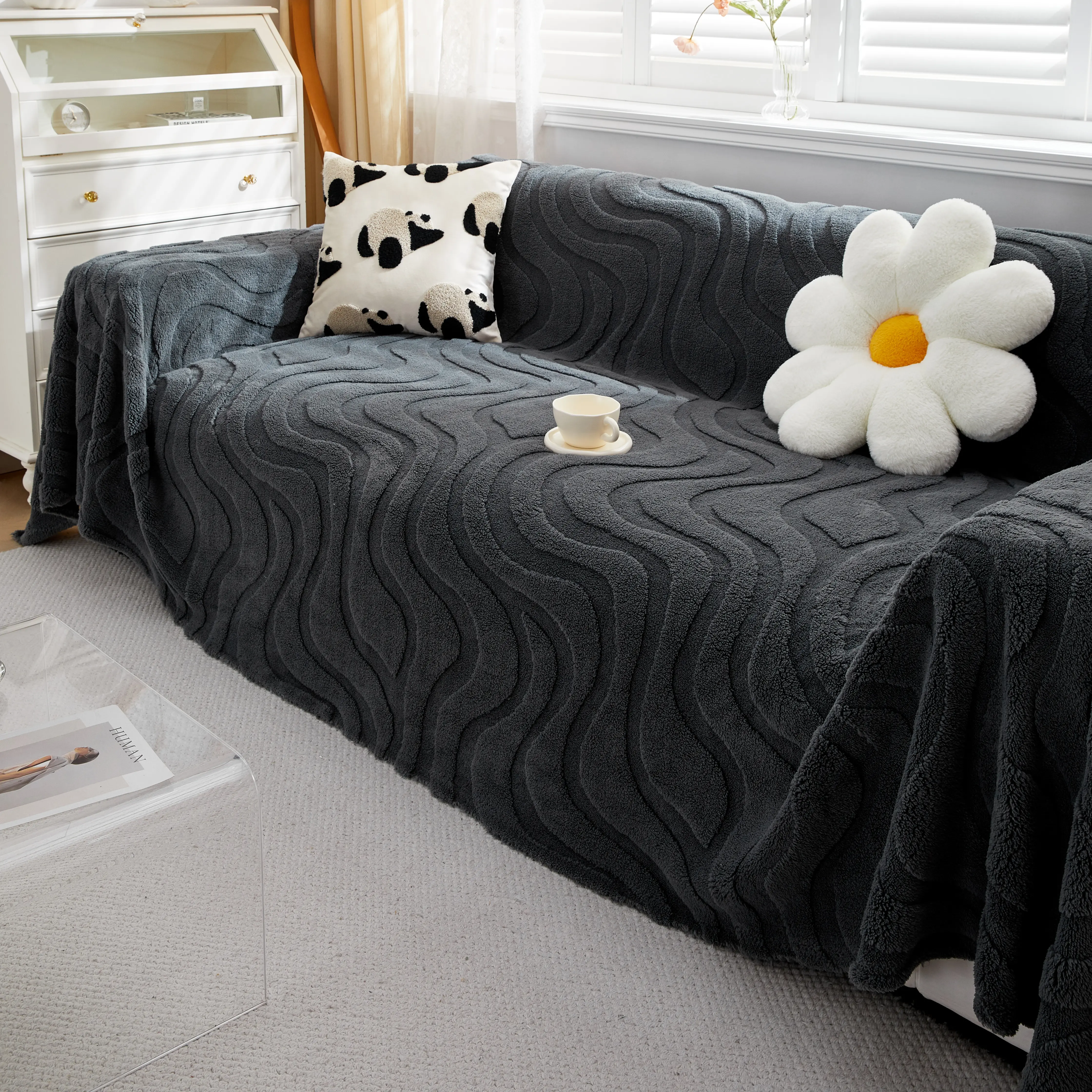 Thick Plush Jacquard Velvet Throw Blanket on Sofa, Sofa Slipcovers and Sectional Sofa Covers - Image 53
