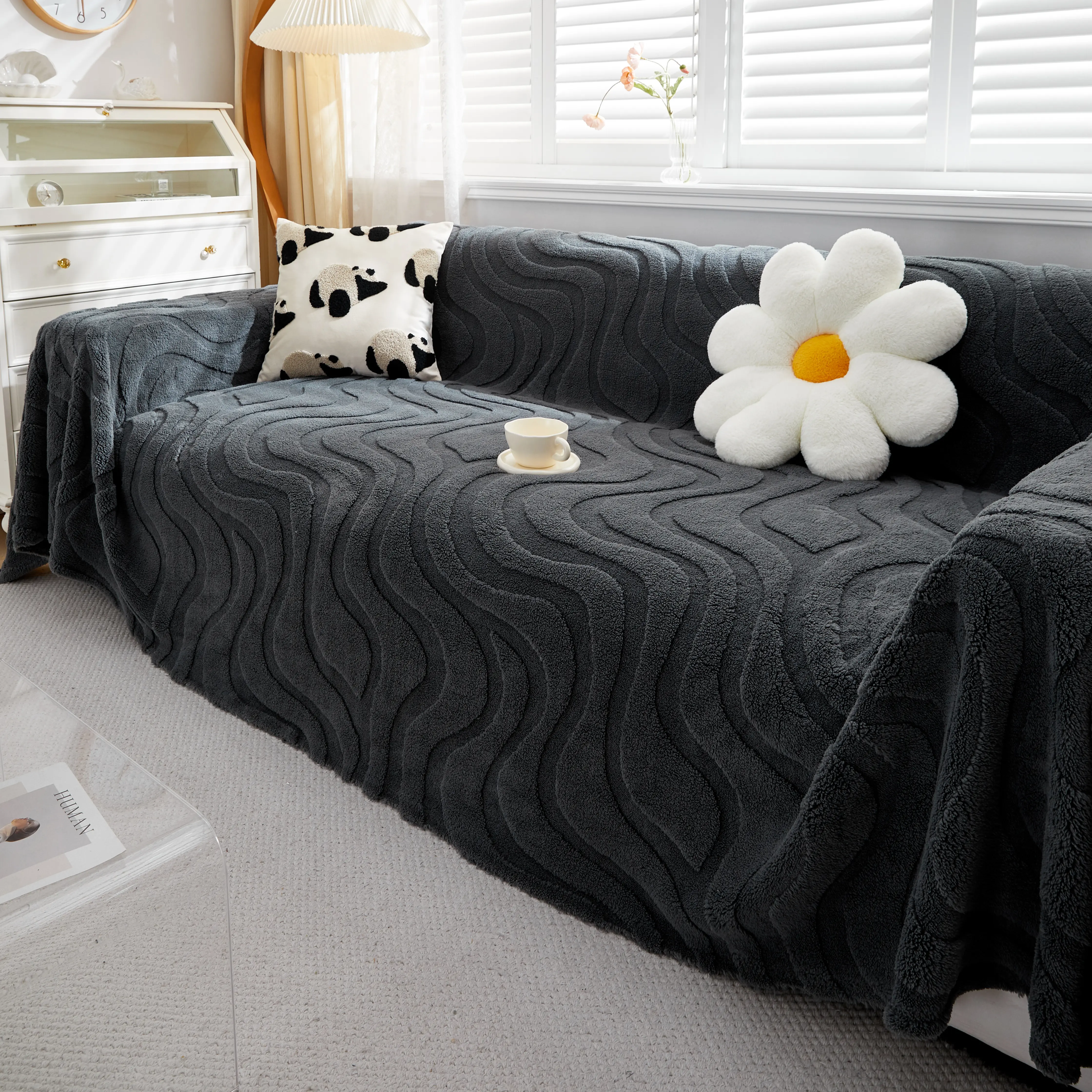 Thick Plush Jacquard Velvet Throw Blanket on Sofa, Sofa Slipcovers and Sectional Sofa Covers - Image 54