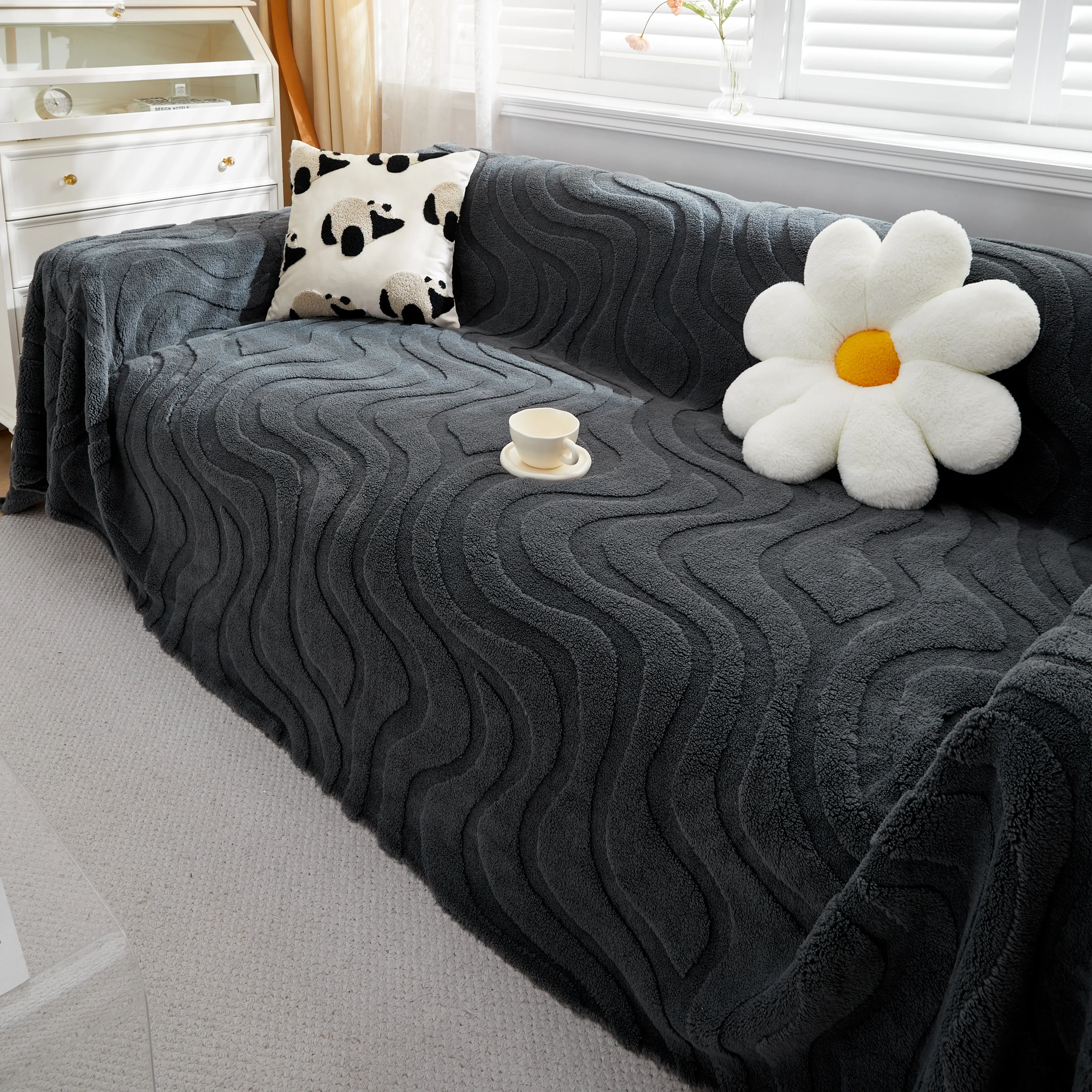 Thick Plush Jacquard Velvet Throw Blanket on Sofa, Sofa Slipcovers and Sectional Sofa Covers - Image 55